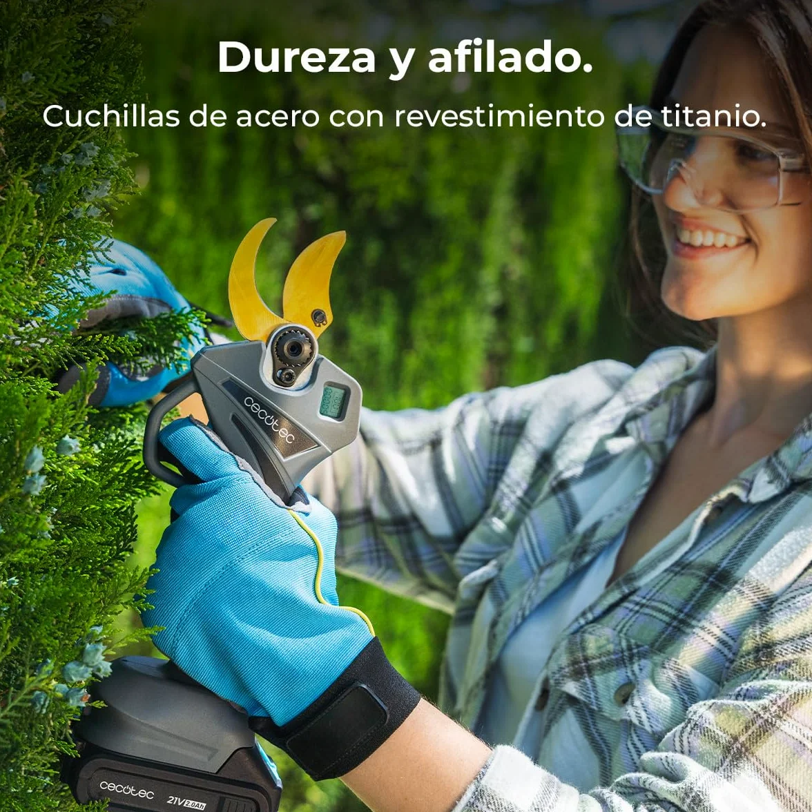 Cecotec TitanCut 5000 Tijeras de Podar Eléctricas Inalámbricas 21V 2 Baterías Motor sin Escobillas 40mm Cuchillas Titanio