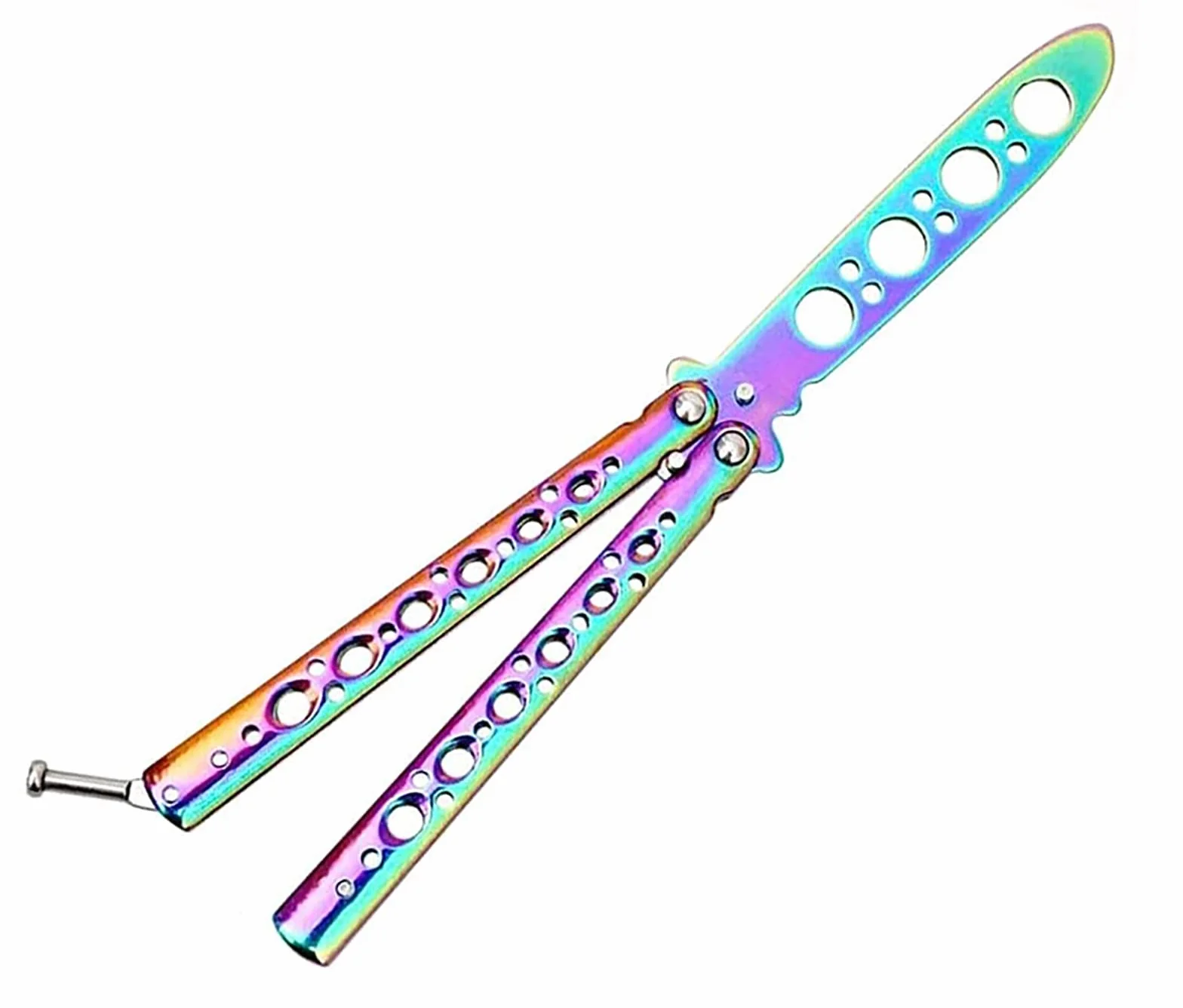 Navaja Mariposa Arcoíris de Entrenamiento, Metal Desafilado, Plegable Sin Afilar