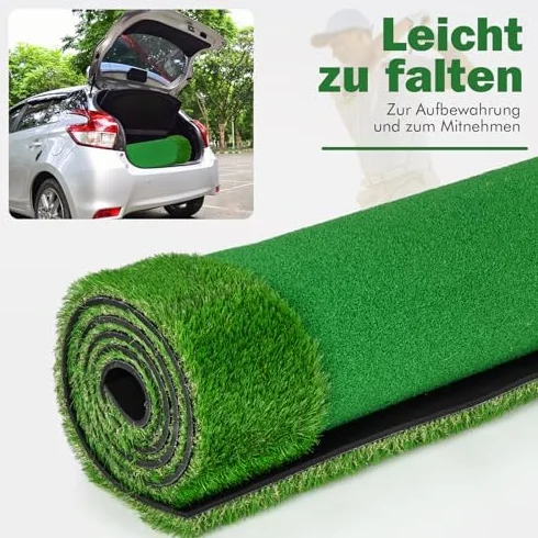 Esterilla de Golf 300 x 100 cm, Césped Artificial, 2 Bolas, 3 Agujeros, Plegable, Entrenamiento