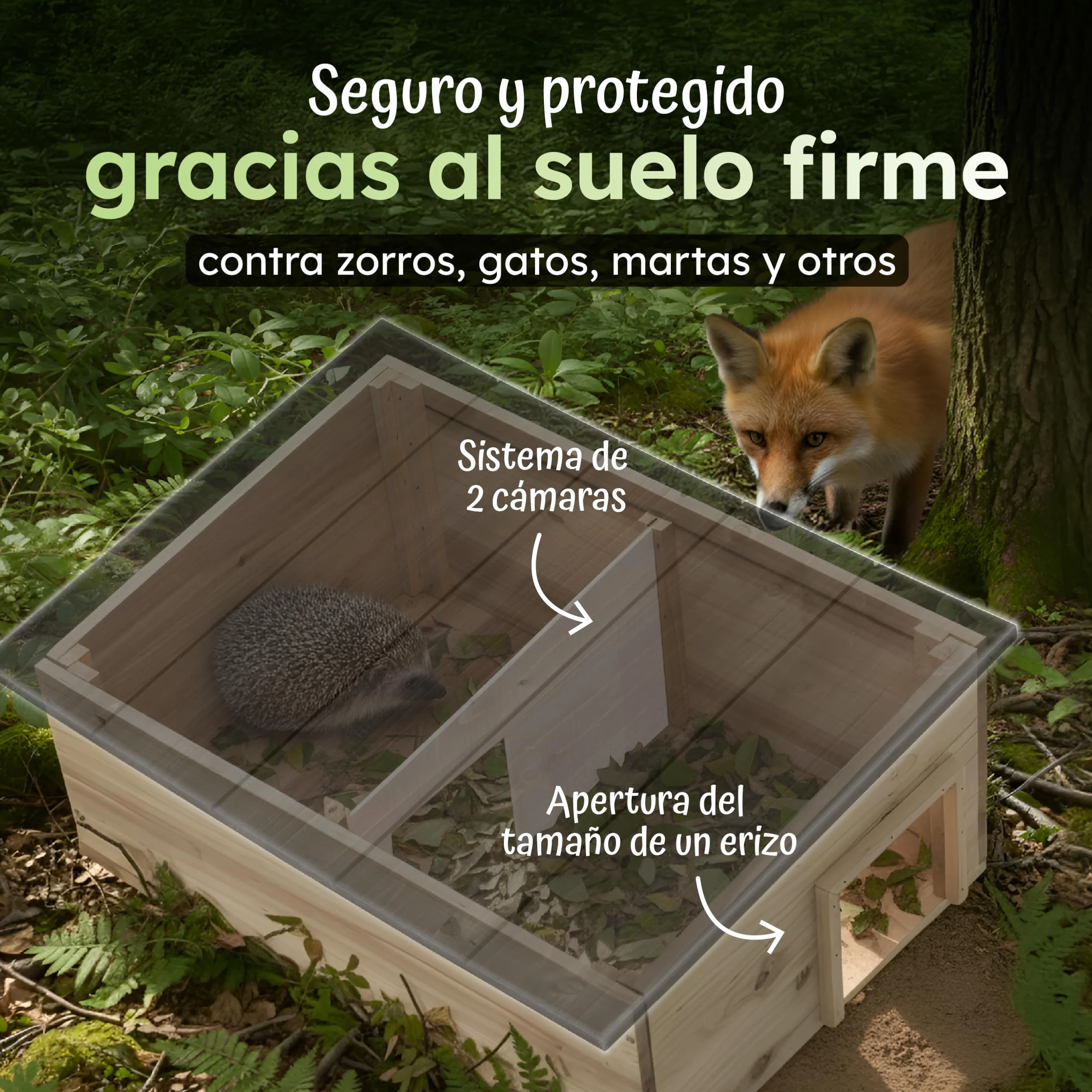 Moorland Casa de hibernación para erizos – Refugio Invierno FSC 54×38 cm con Base, Entrada laberíntica ventilada, Techo extraíble, Resistente al Clima para Uso en jardín
