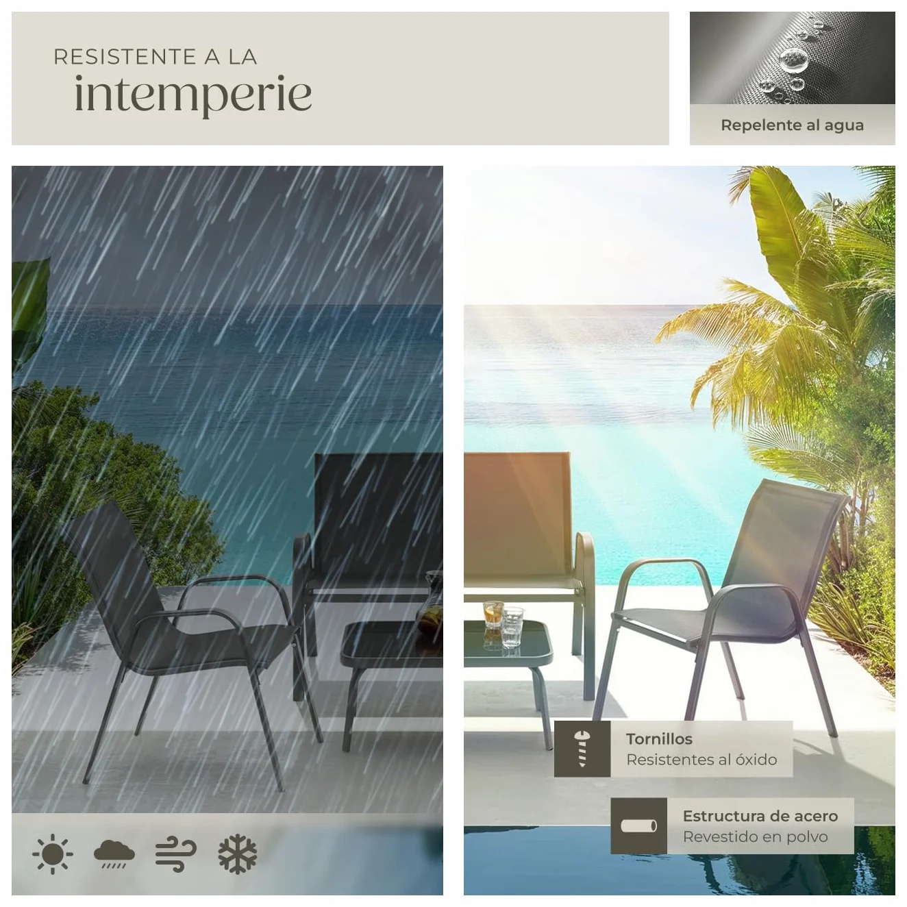 tectake® Conjunto Jardin Exterior para 4 Personas, Muebles Jardin Exterior con Estructura de Acero, Mesa con Vidrio de Seguridad, Muebles Terraza y Sofa Terraza - Antracita