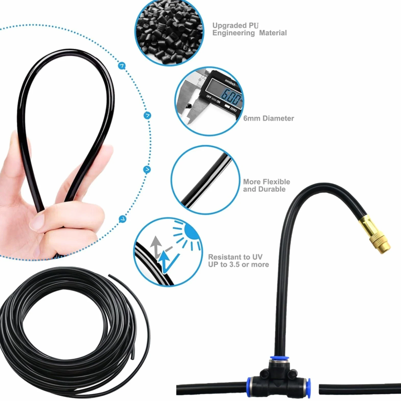 Kit De Riego por Goteo Actualizado Sistema De Riego De Jardín De 10M, Kits De Riego Automático For Patio De Invernadero con Conector Roscado De Latón De Doble Vía (Color : Black, Size : 10m)