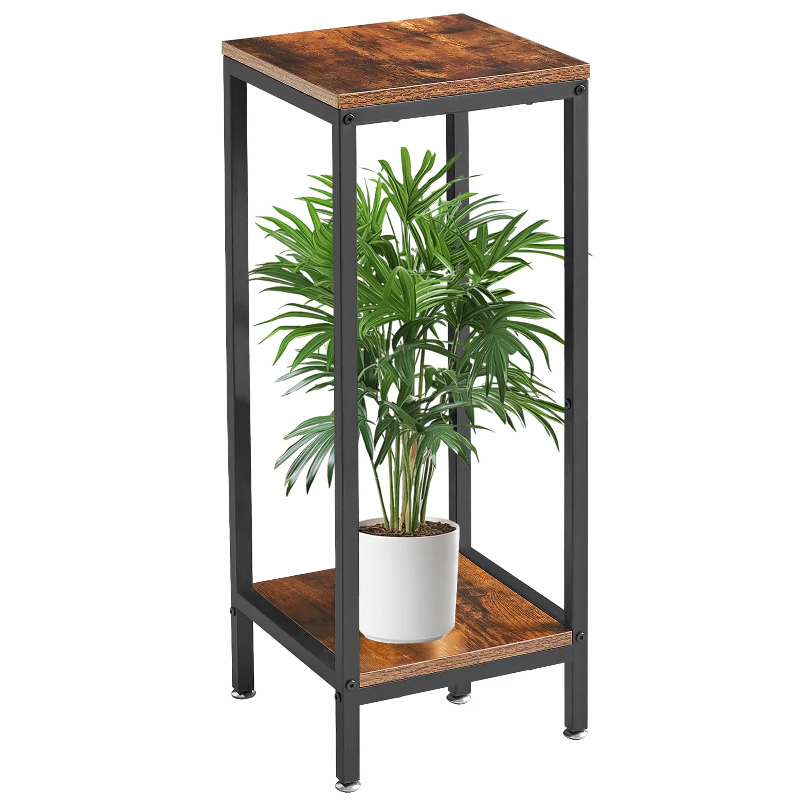 IBUYKE 2 Niveles de Soporte para Plantas para Interior, 76cm de Altura Soporte para Macetas de Madera, Cuadrado Soporte para Plantas para Interior Jardín Balcón, Marrón Rústico TMJ071H
