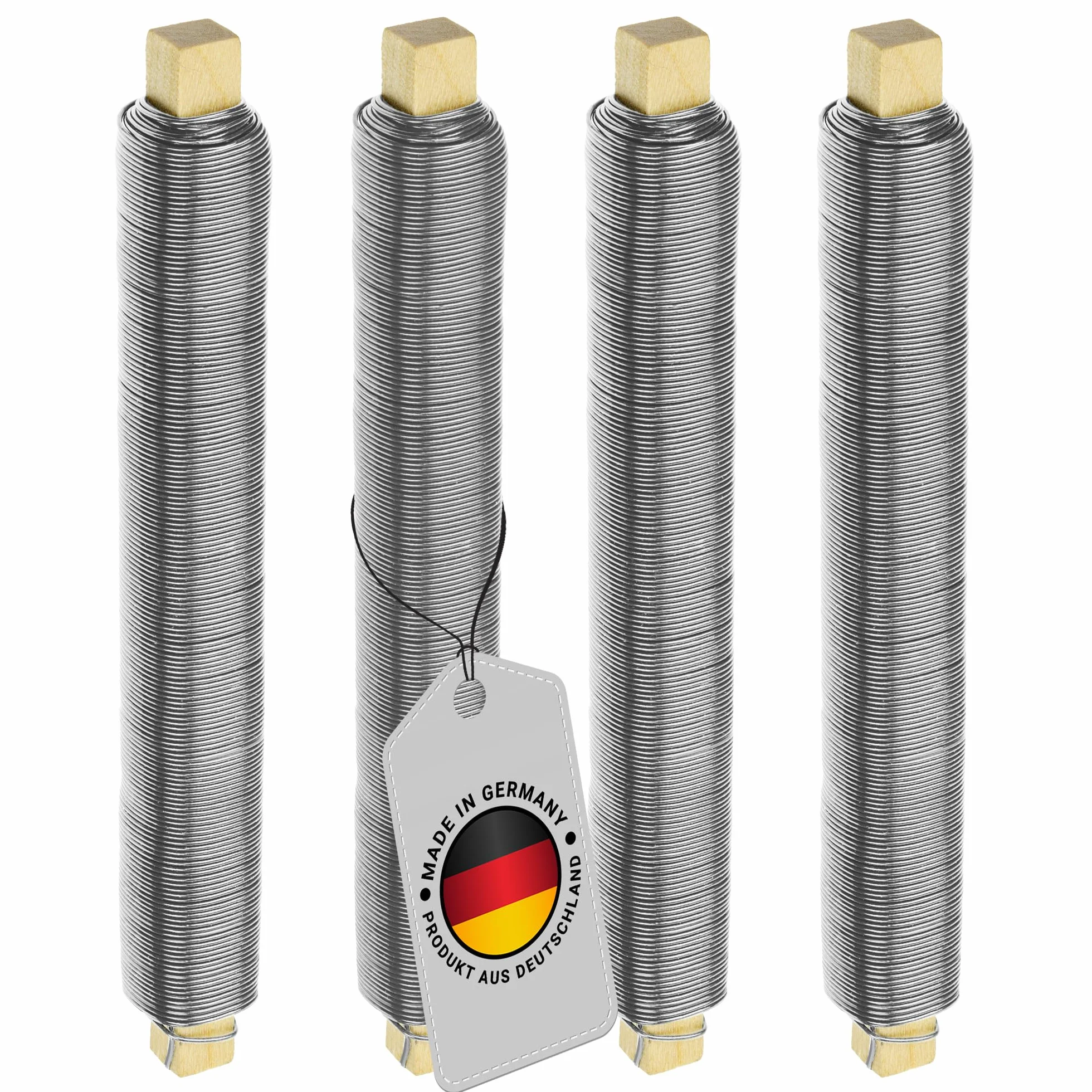 ECENCE 4x alambre de hierro para flores galvanizado, 0,65 mm alambre de unión a granel sobre base de madera, alambre de jardinería para fijar plantas y flores, alambre de fijación para jardín 35 m