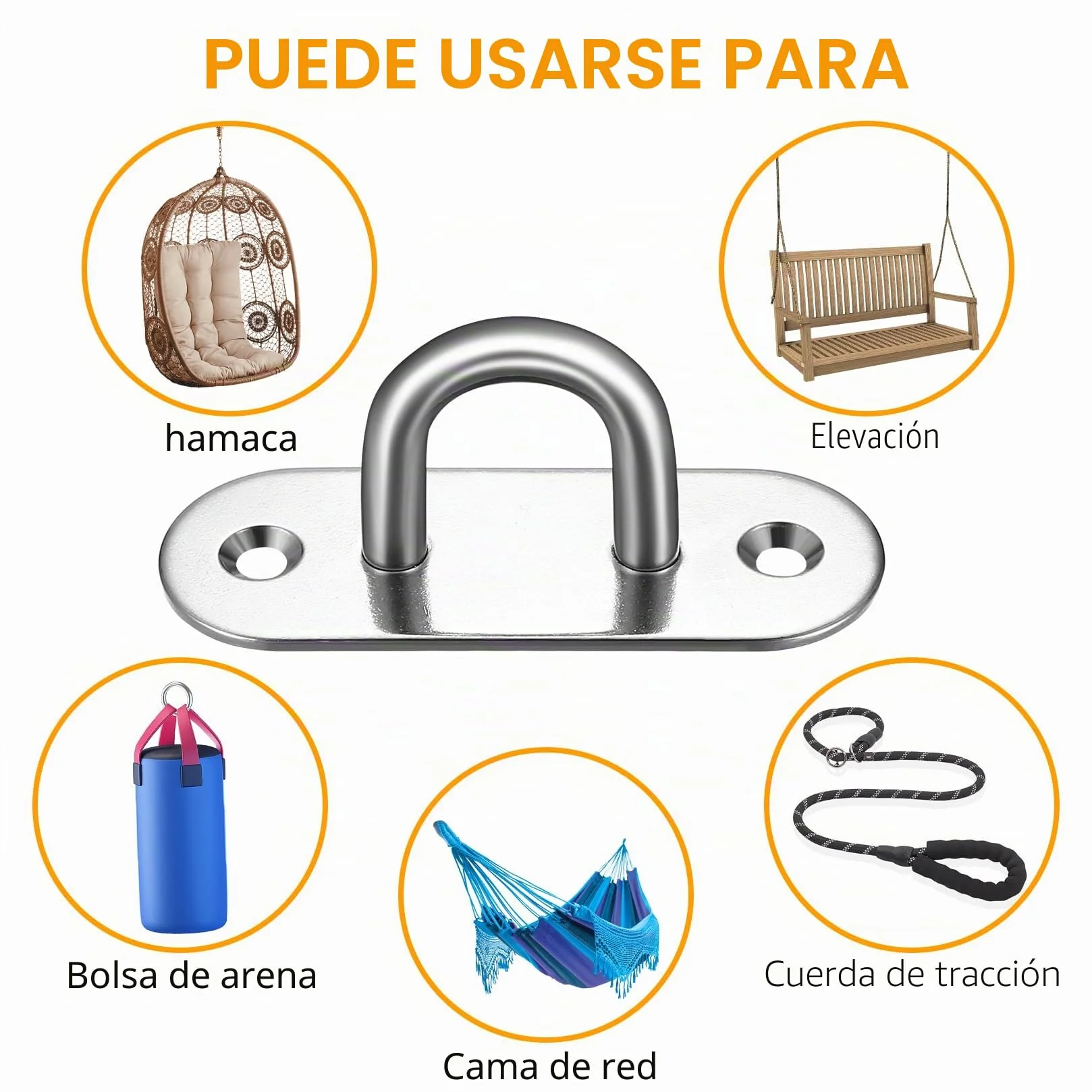 Placa de Ojo, 2 Pcs M8 Placas de Ganchos de Techo de Acero Inoxidable, Ganchos de Anclaje de Pared para Colgar Bandas Correa Hamacas Yoga Toldo, Capacidad de 400 kg, Oval