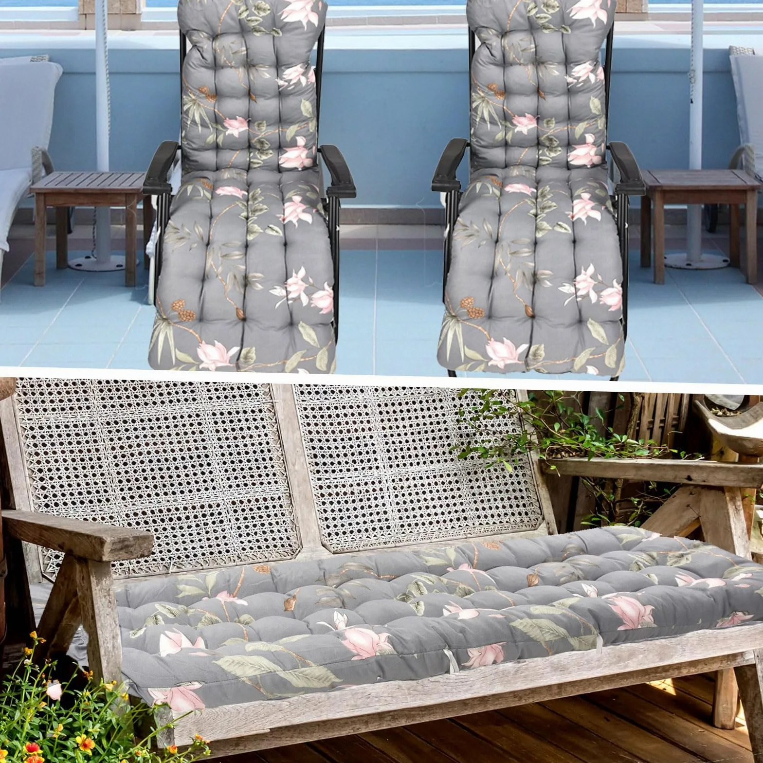 Cojín para Tumbona de Jardín 8cm con Correas de Sujeción, Cojín para Silla Mecedora