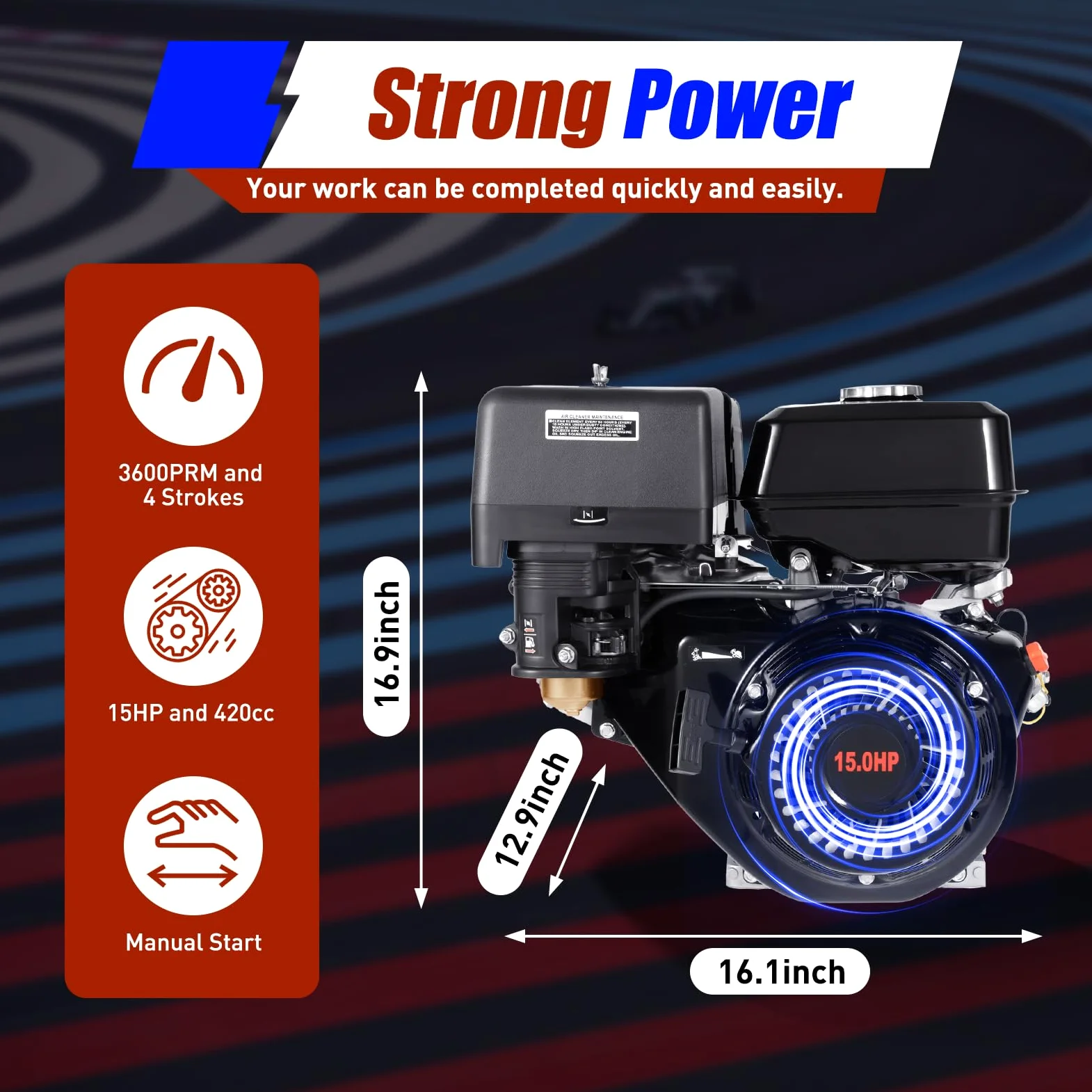 15 HP 4 tiempos, 9,7 kW, motor de gasolina, motor estacionario, motor de karts, motor de arranque, 1 cilindro, motor de gasolina, motores de gasolina, motor de estacionamiento, gasolina