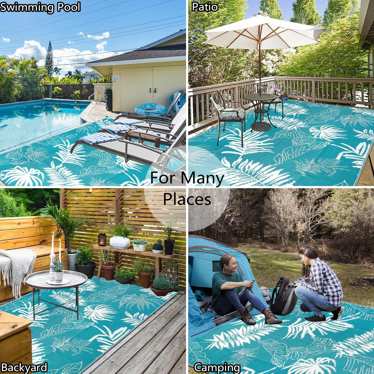 Falflor Alfombra reversible para exteriores, 150 x 245 cm, impermeable, grande, de plástico, ligera, para interiores y exteriores, alfombra de paja de plástico para camping, terraza, caravana, patio