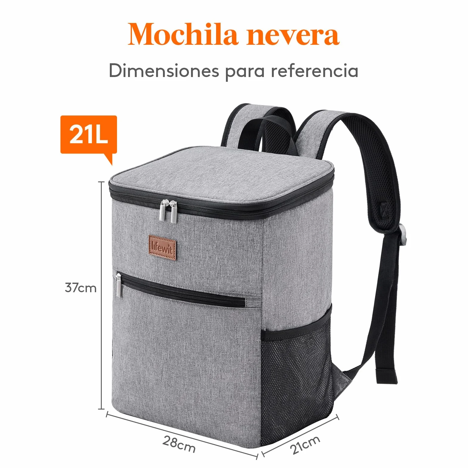 Lifewit Mochila Nevera 24L (30 Latas), Mochilas Neveras Portatil Isotermica, Bolsa Termica Porta Alimentos Impermeable, Cooler Bag para Playa, Picnic, Camping, Viaje, Trabajo, Gris