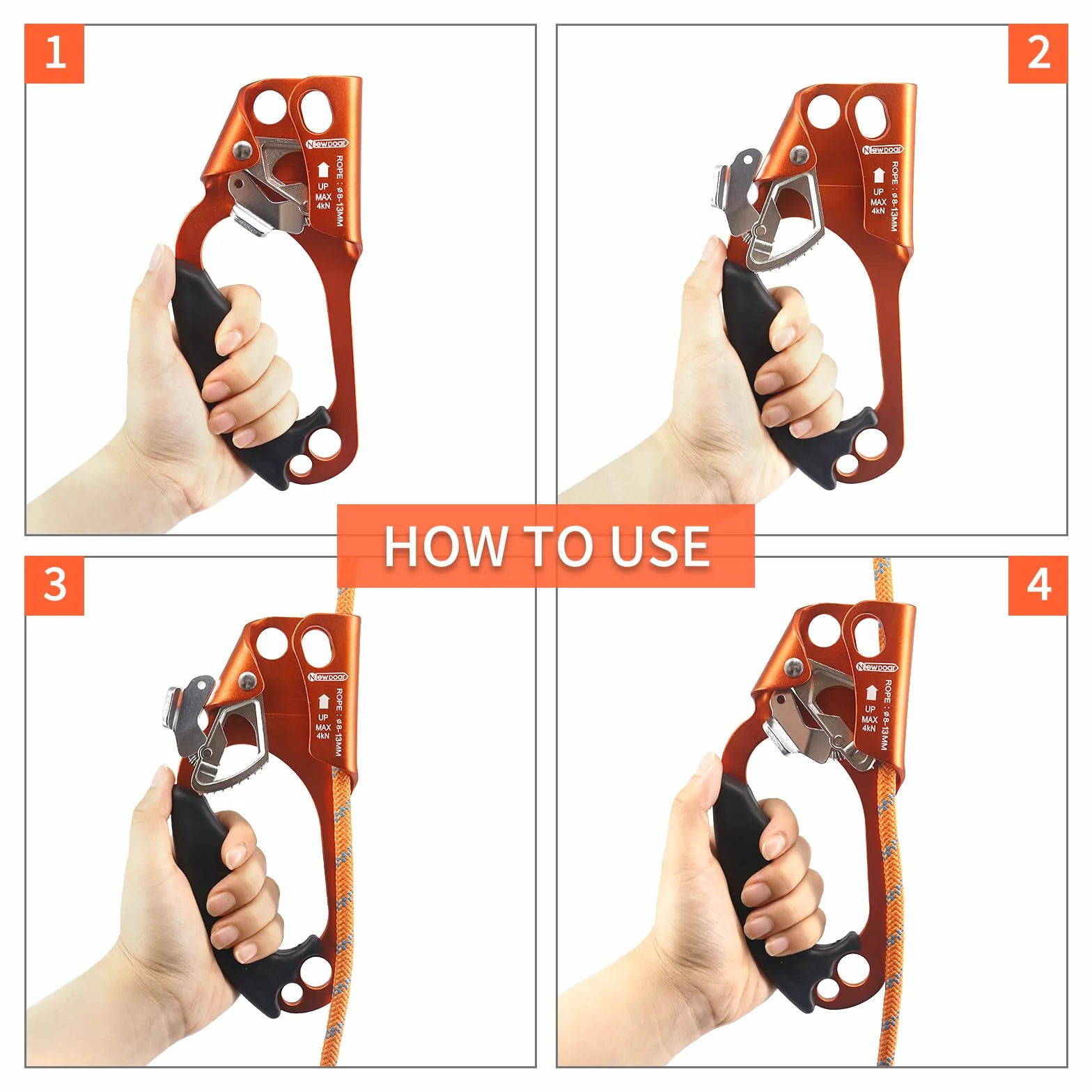 NewDoar Hand Ascender Rock Climbing Tree Arborist Rappel Gear 8~12MM