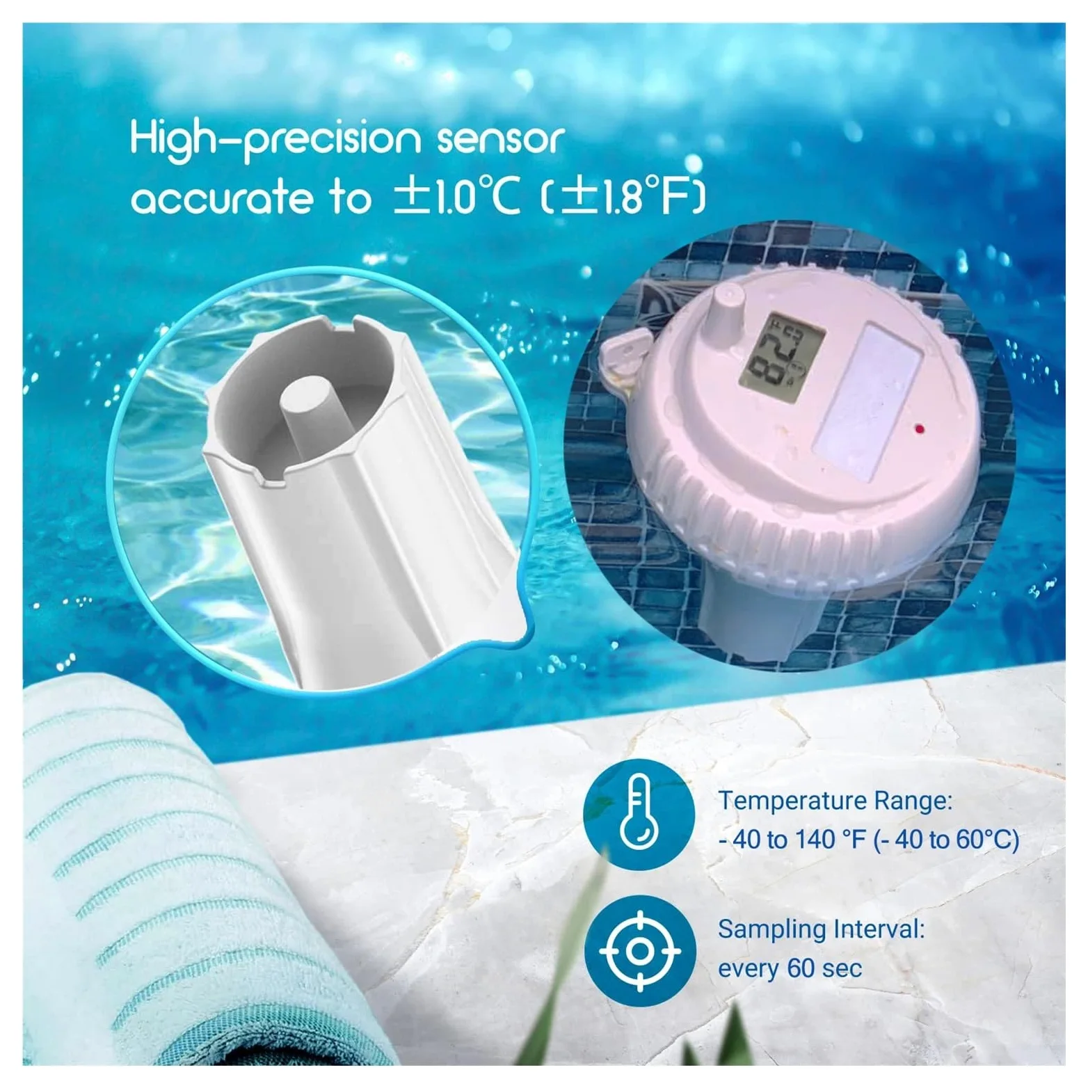 Termómetro Digital Inalámbrico For Piscina con Monitor De Temperatura Interior, Termómetro Flotante For Piscina, Bañera Y. FáCil De Usar