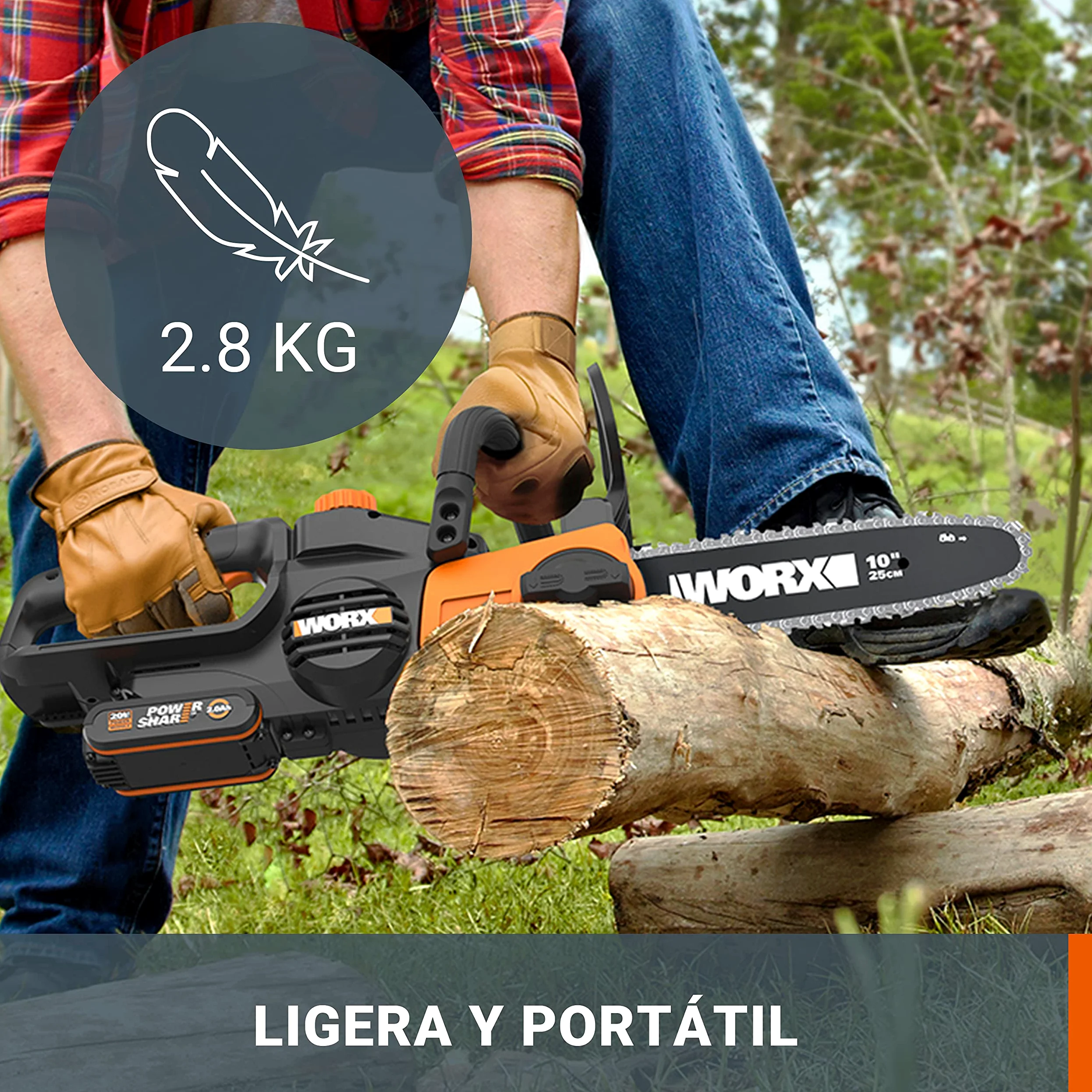 Motosierra a Batería WORX WG322E.9 20V 25cm Tensión Automática Lubricado Automático