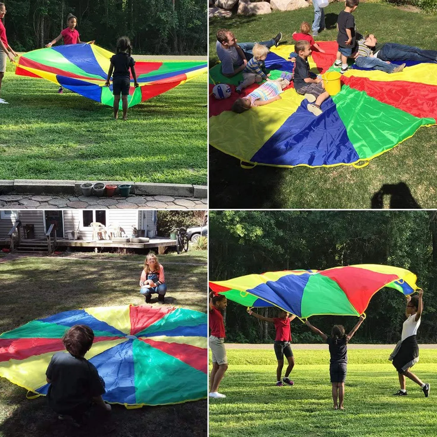 Paracaídas de Juguete 3,5 m Multicolor para Niños y Familia con Bolsa de Transporte
