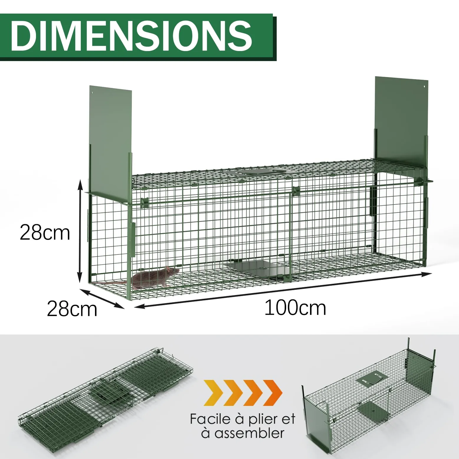 Trampas para Animales Vivos Verde Fuerte Ocultación Trampa Ratones Humanitario Jaula Trampa para Gatos Trampa para Mapaches Professional Trampa para Zorros, 100x28x28cm