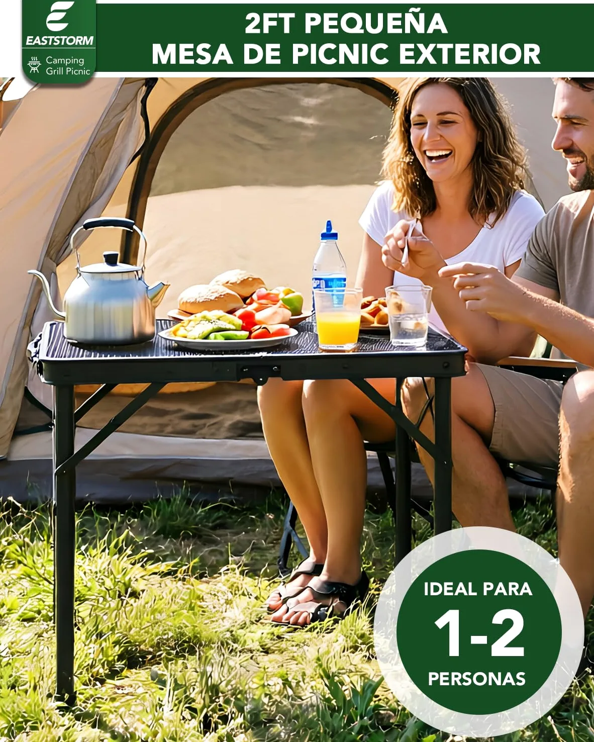 E EASTSTORM Mesa de Camping Plegable 60×40cm, de Jardín y Barbacoa Con Placa de Rejilla de Metal, Ligera y Portátil Para Playa y Balcón (Negro)