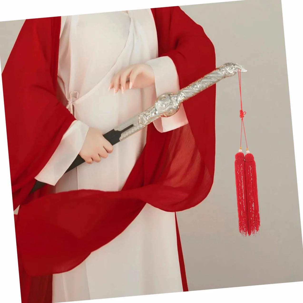 Borlas Colgantes de Tela Roja 6 Piezas para Espada Tai Chi Artes Marciales Resistente Multifuncional