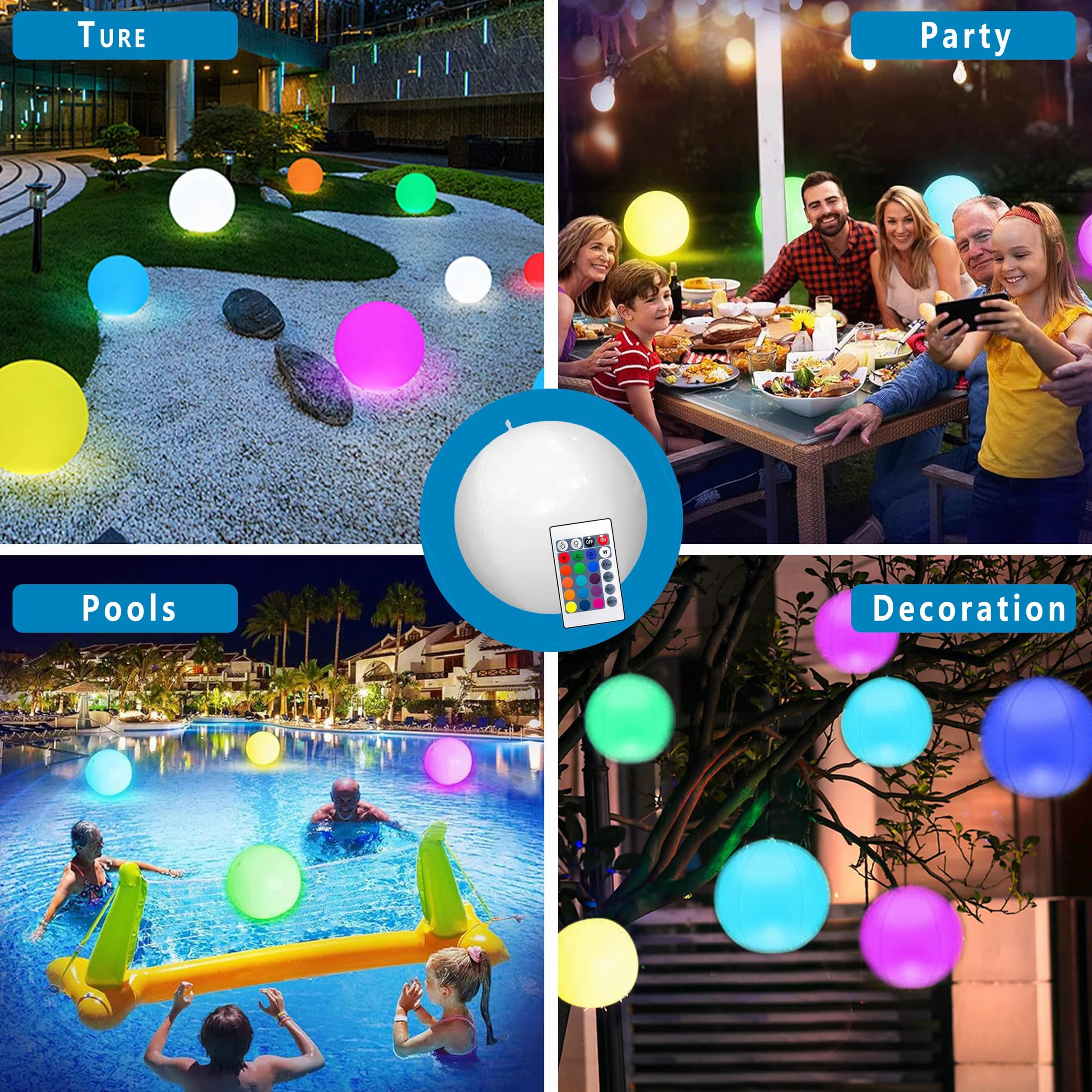 Luces Flotantes con Control Remoto, Pelotas de Playas Led de 16 Colores, Luz de Piscina Led, Luces Flotantes para Piscina para Fiestas en La Piscina, Playa y Jardín (Pelota 40cm-1)