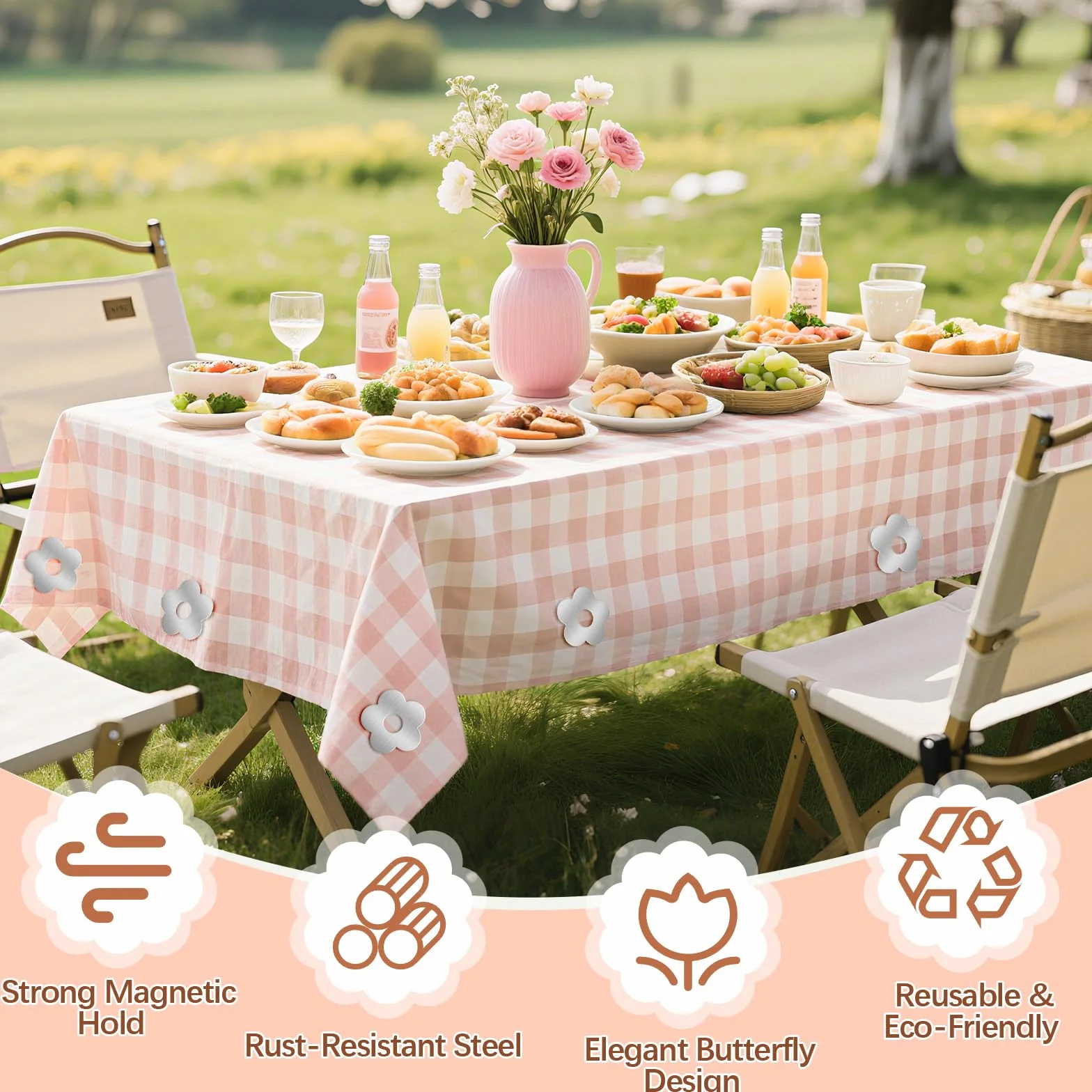 8 Piezas Pesas para Manteles con Imán, Pesos Magnéticos de Acero Inoxidable para Mantelespara Mantel Picnic, para Jardín, Balcón, Terraza, Bodas, Camping (Flores)