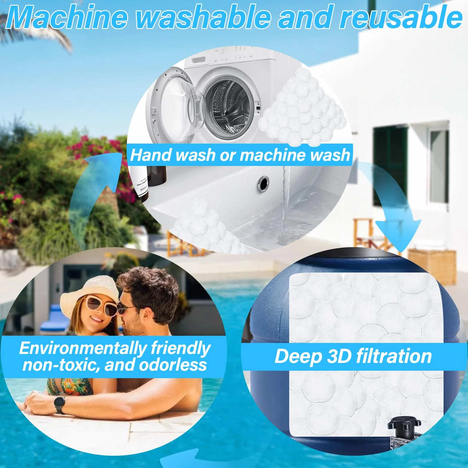 Zikenis 700g Bolas de Filtro de Piscina,Bolas de Filtro de Piscina,para filtros de Arena de Piscina, Sistemas de filtrado de Arena, Accesorios de Limpieza de Piscinas, Filtro de Arena para acuarios
