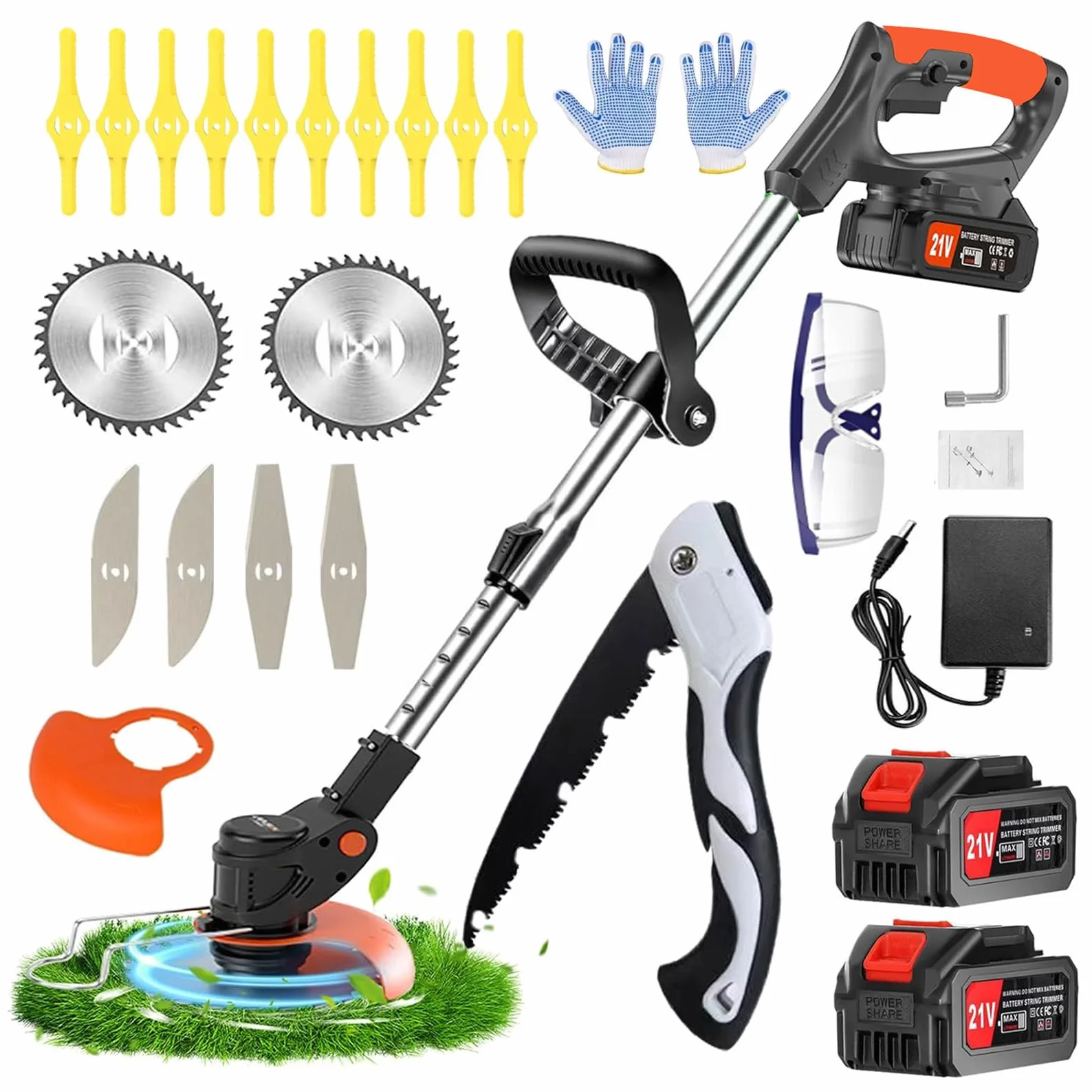 Desbrozadoras electrica, Desbrozadora Batería, Cortabordes Bateria 21 V, Cortabordes electrico 4 en 1,Desbrozadora Longitud retráctil, Adecuado para Jardines, céspedes,Villas.