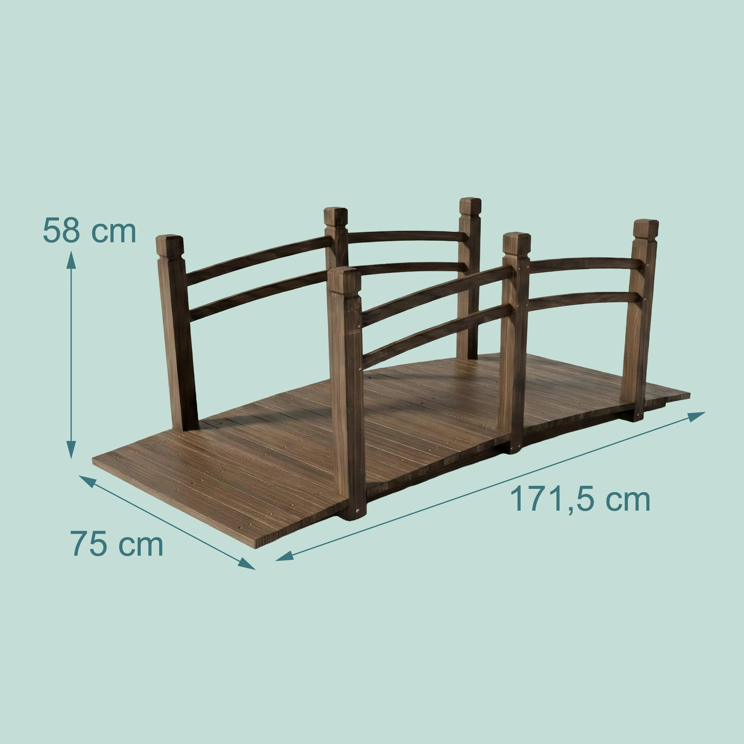Relaxdays Puente de jardín de Madera de Abeto 58x171.5x75 cm 200 kg marrón