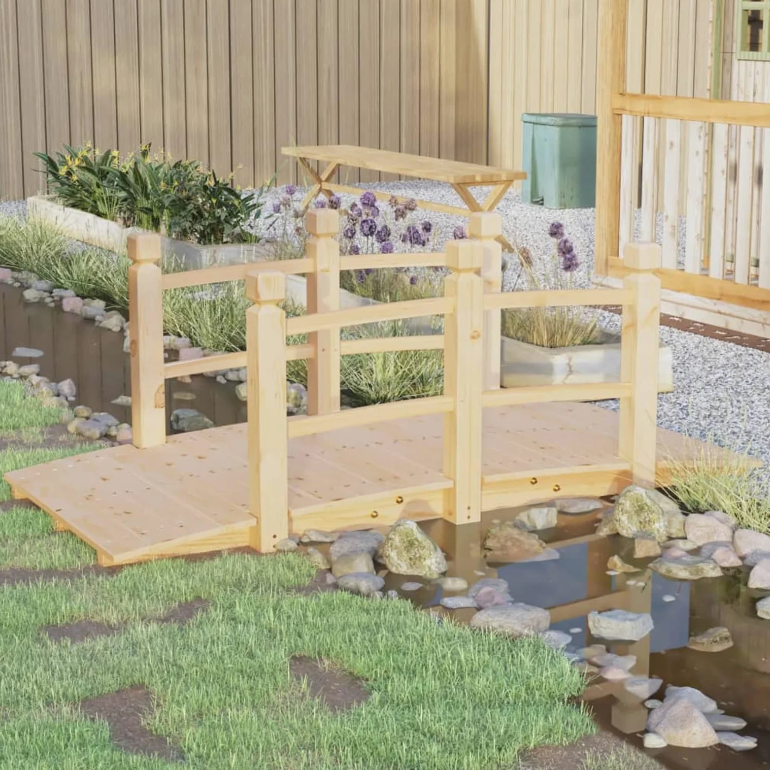 ShGaxin Puente de jardín con barandillas Madera de Abeto 150x67x56cm, Puente para Estanque, Puente Decorativo para Arroyo, Resistente a la Intemperie, Mueble Exterior 363355