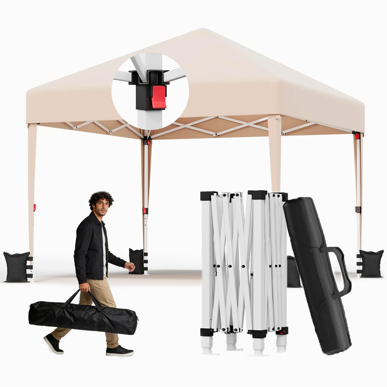 Carpa Camping Impermeable Protección UV 50+ Plegable Ajustable Beige Devoko