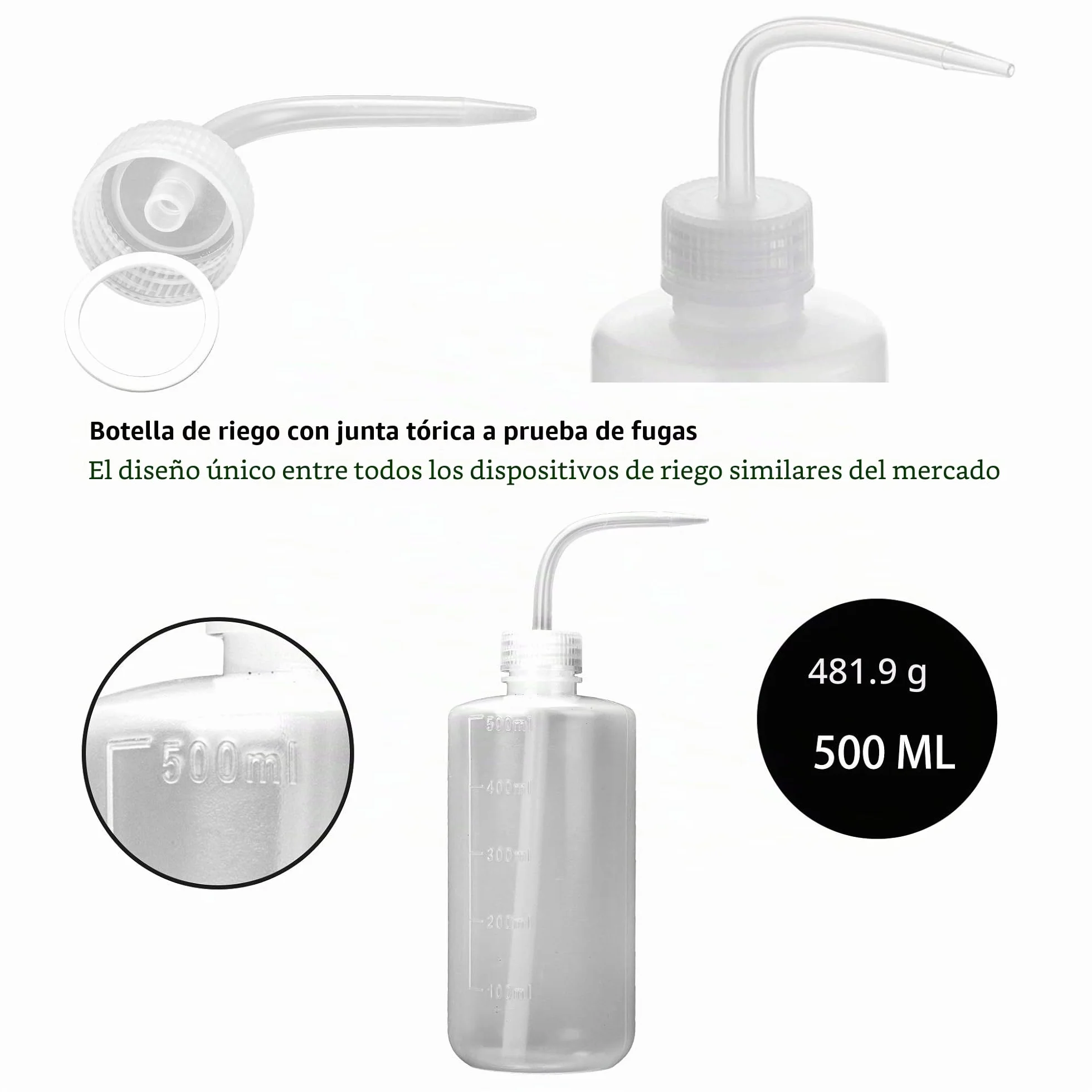 Botella de riego de 500 ml con junta tórica a prueba de fugas para plantas de interior suculentas cactus plástico apriete agua boquilla larga curvada boca regadera Bonsai Terrarium Orchids Seedling