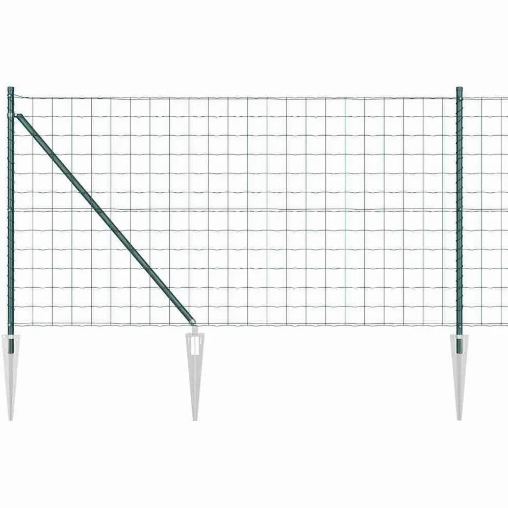 Juego de valla europea de 25 x 1 m, valla de alambre verde de acero, juego completo con postes, casquillos de suelo y alambre tensor, valla de alambre para exteriores y parcelas
