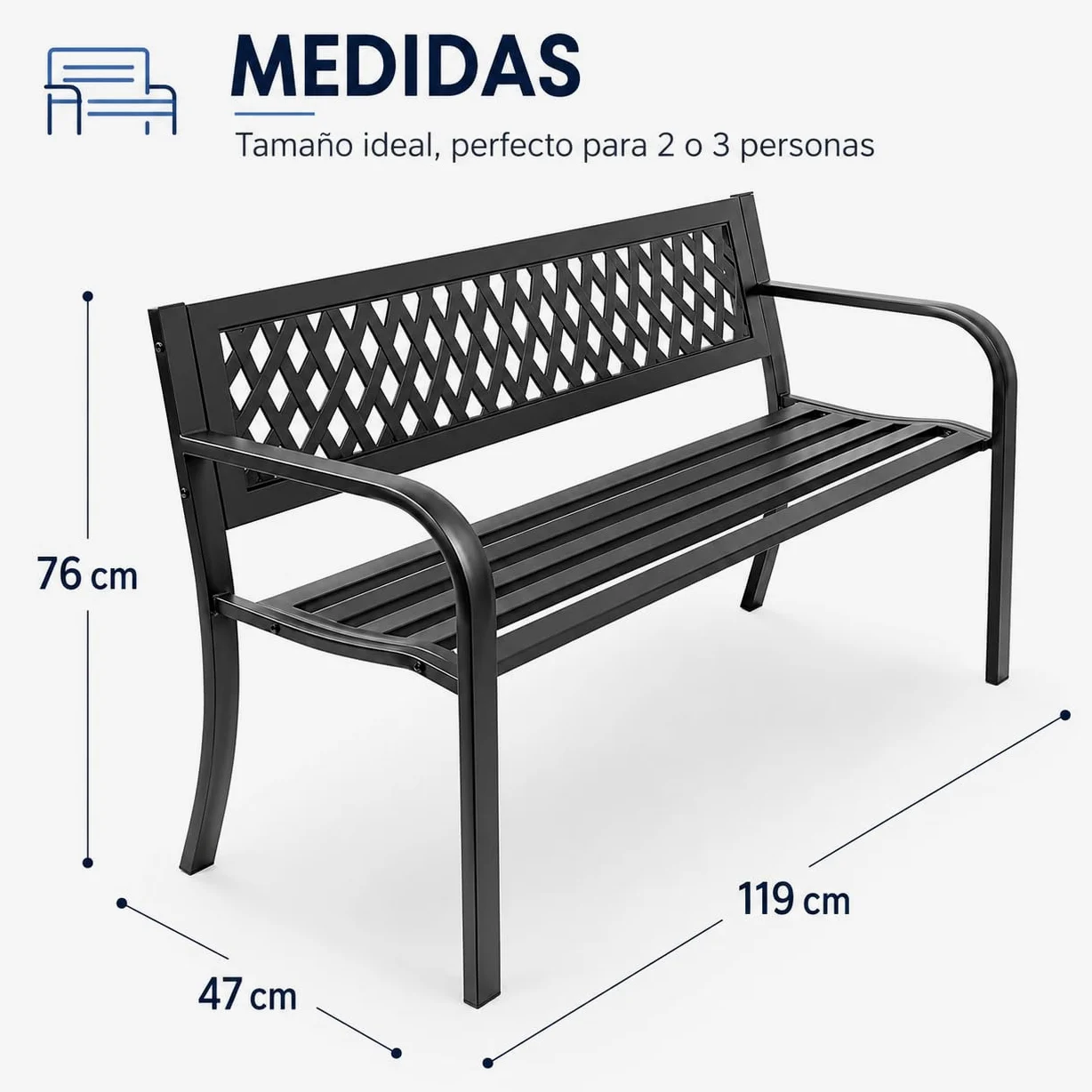 Banco de Jardín Exterior de Metal 2-3 Plazas Resistente para Terraza Patio