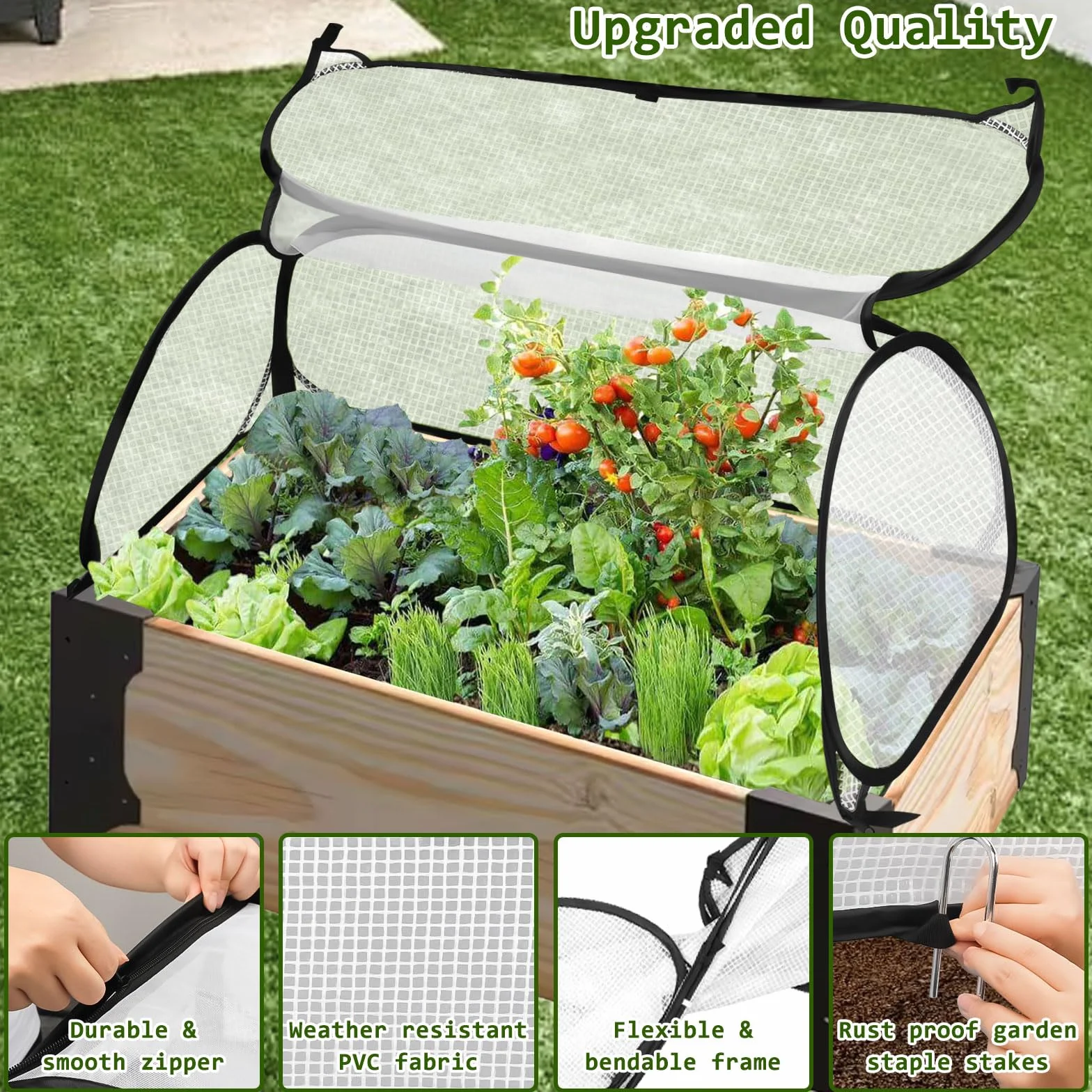 2 Piezas Cubiertas de Jardín para Camas Elevadas, 114x56x41cm Pop up Plegable Cubierta Invernadero para Bancal Elevada, Cubierta de Plantas para Verduras Flores, Protección de Heladas al Aire Libre