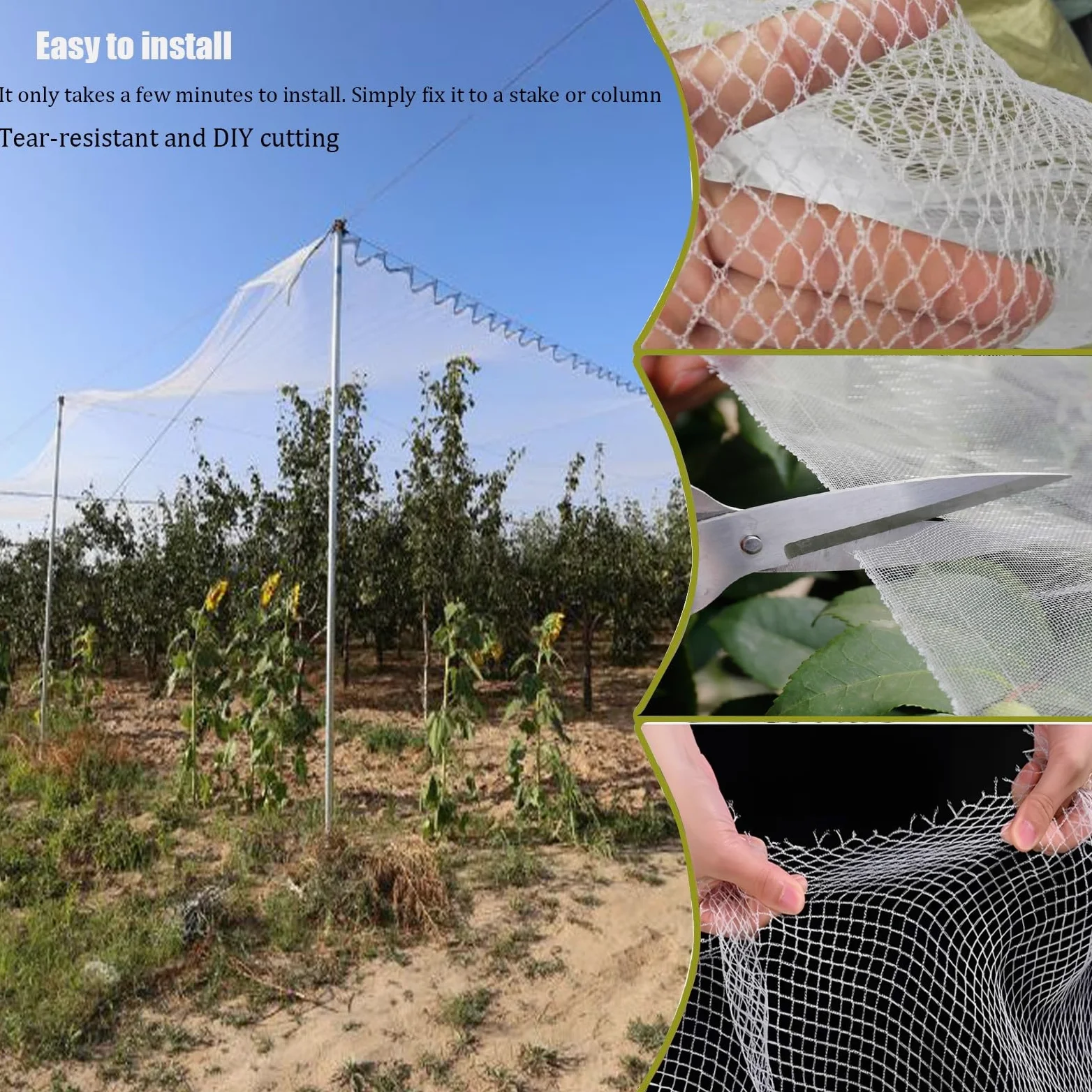 Malla antigranizo para jardín y huerto, 6 x 10 m, protección de plantas, cubierta de granizo para verduras, frutas y camas elevadas, resistente a la intemperie