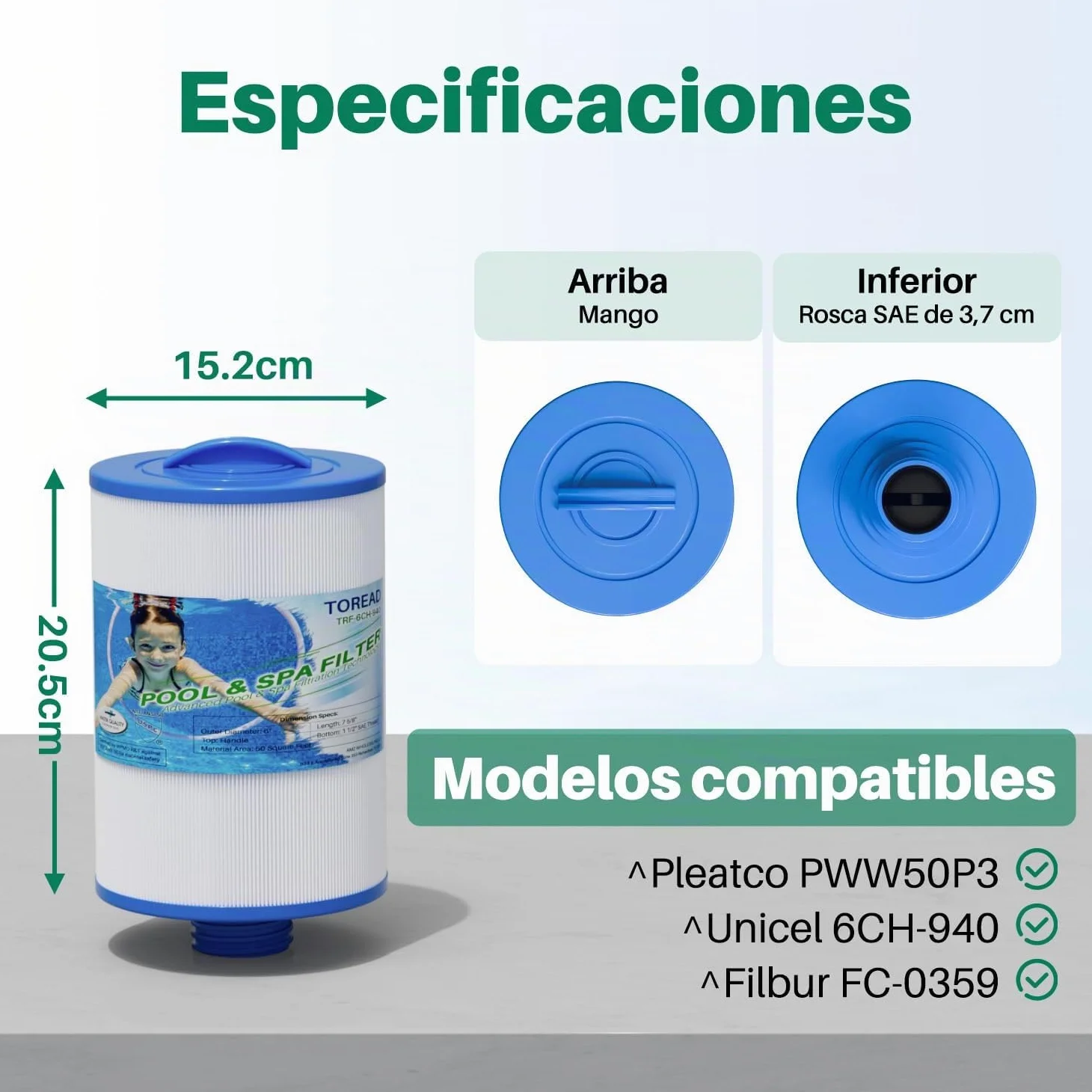 TOREAD Filtro de Repuesto para SPA Unicel 6CH-940, PWW50P3, Filbur FC-0359, 817-0050, 25252, 03FIL1400, Rosca SAE 1 1/2", Paquete de 2