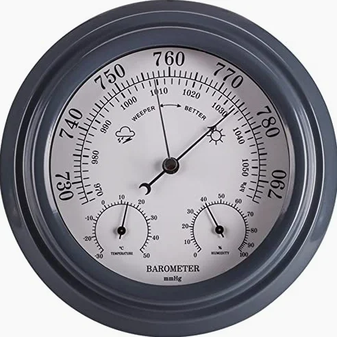 Barómetro 3 en 1 de alta precisión, barómetro aneroide para colgar en la pared de 7,9 pulgadas, humedad de temperatura y presión de aire 1050hPa, para interiores, exteriores, montañismo, agricultura,