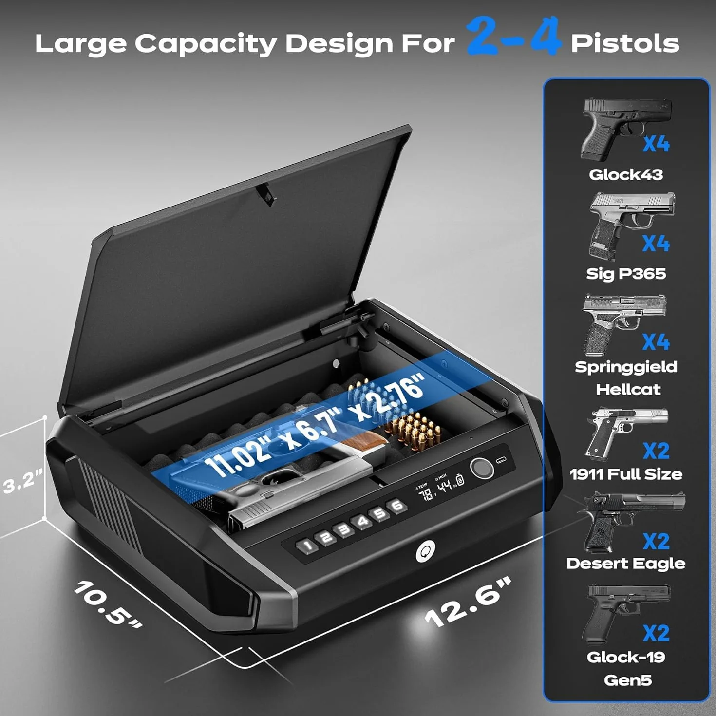 Caja fuerte para armas con pantalla LCD, acceso rápido, huella dactilar, teclado, llave