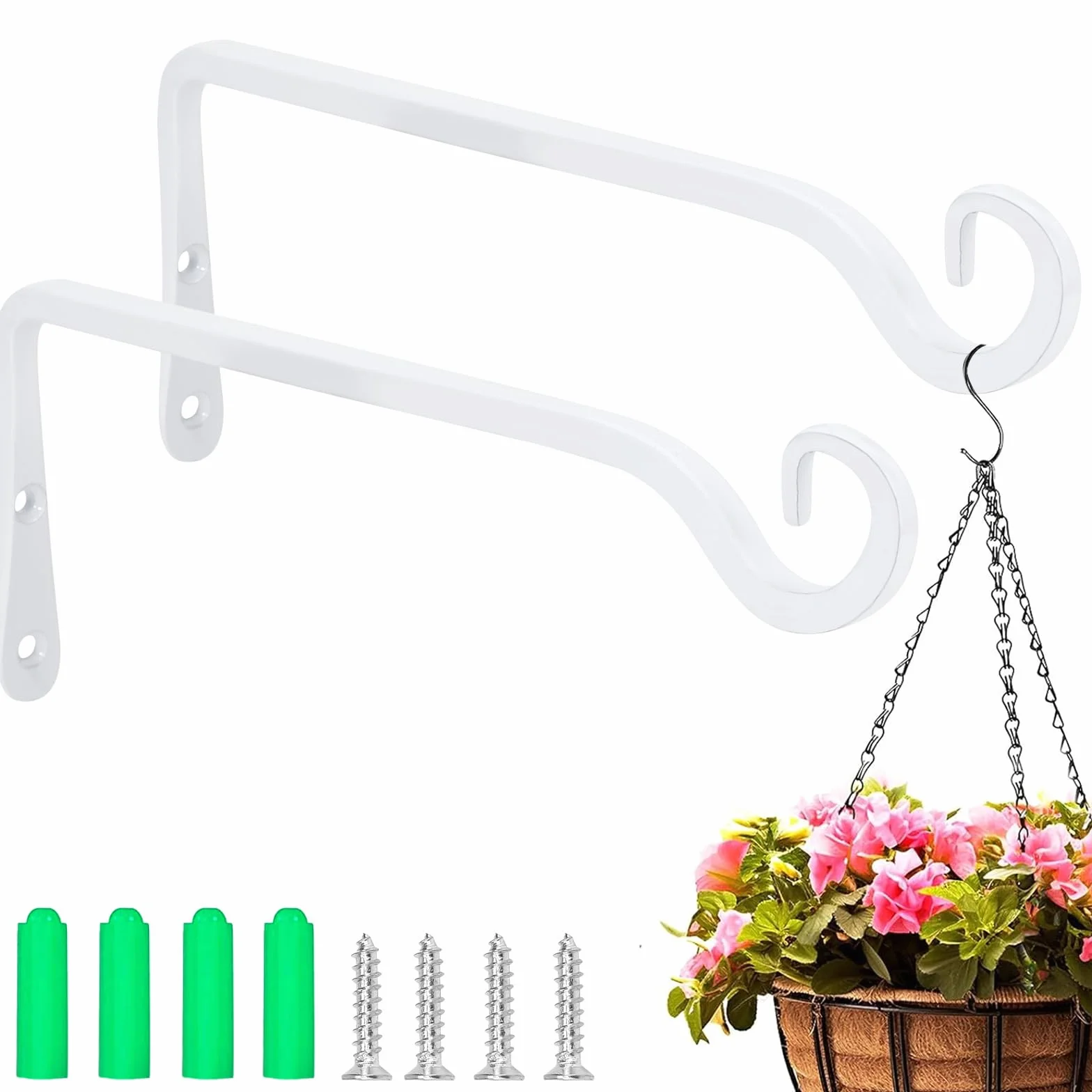 2 Pcs Gancho Para Macetas Pared 25cm Gancho Planta Colgante Blanco Gancho Faroles de Pared Gancho Colgador Para Macetas Para Comedero para Pájaros Linterna Interiores Exteriores, 44bls/20kg