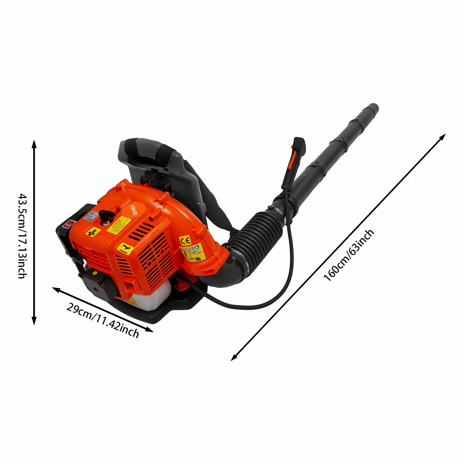 Soplador de hojas de gasolina de 2 tiempos con depósito de combustible de 1,2 litros, 42,7 cc, 1250 W, volumen de aire de 424 CFM, velocidad del viento de 70 m/s