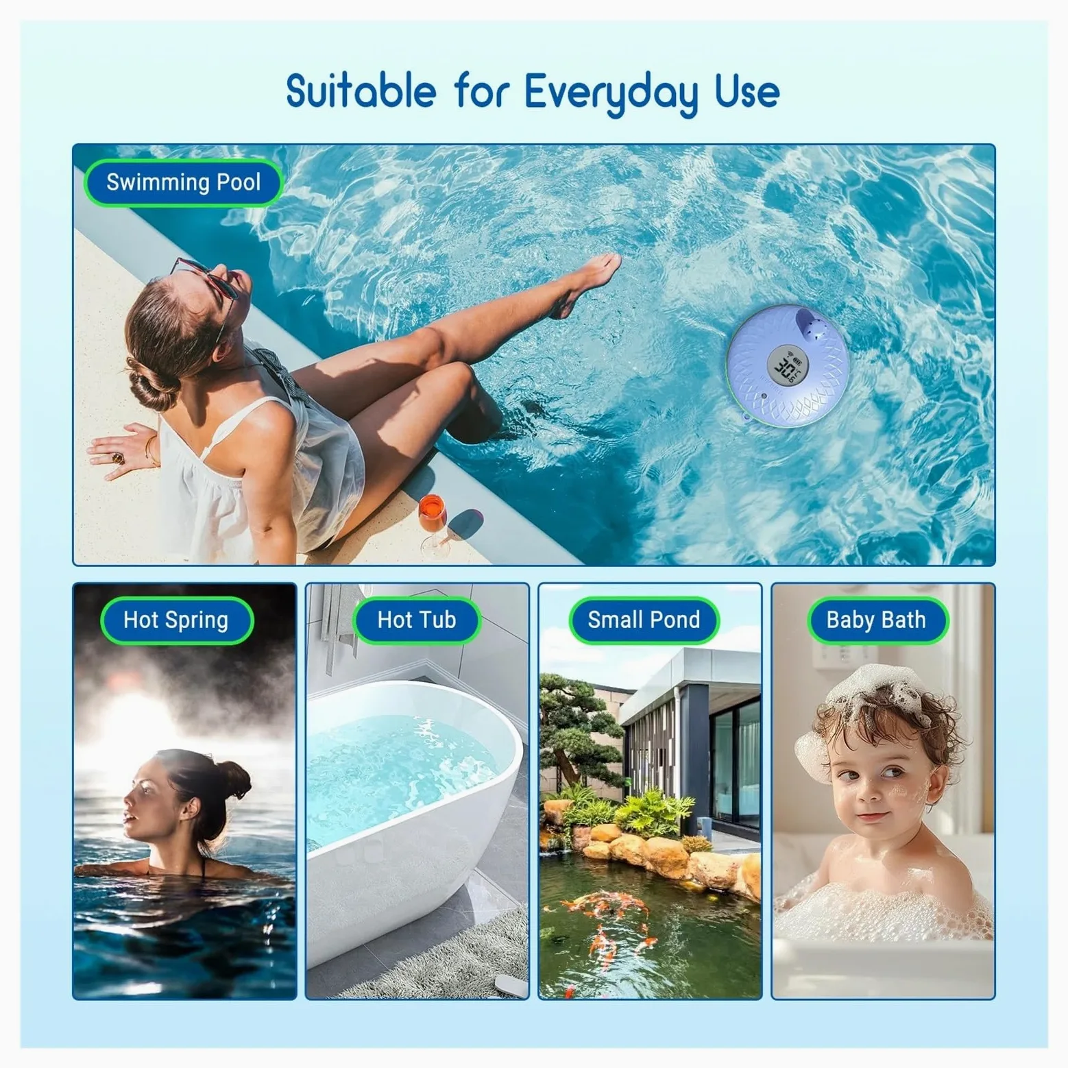 Termómetro de Piscina Flotante con Bluetooth, termómetro Digital Impermeable for Piscinas, acuarios, spas y estanques.(Normal Version)