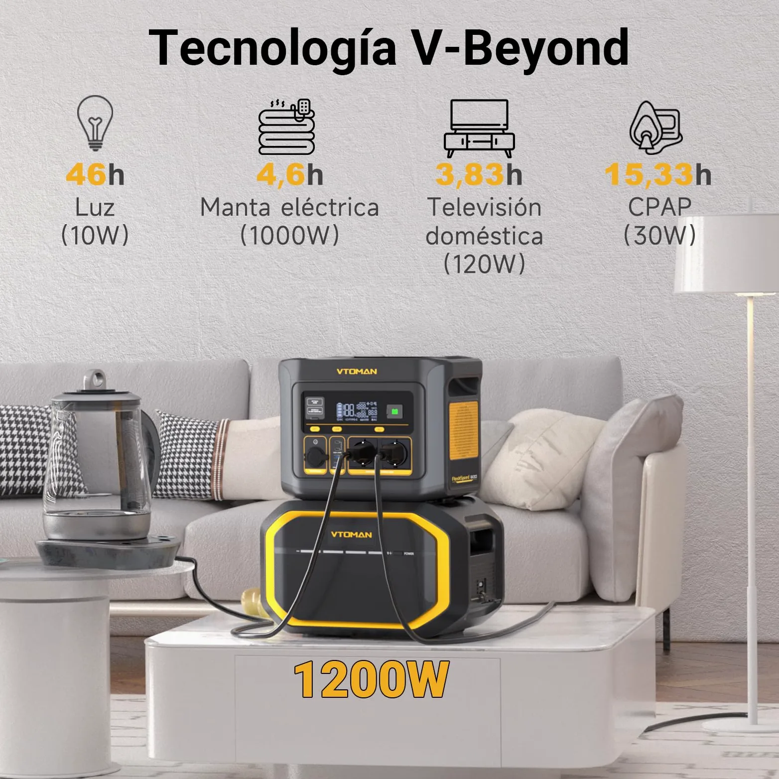 VTOMAN FlashSpeed 600 Estación de Energía Portátil, 499Wh, Carga Rápido | 2 CA Salidas de 600W (Pico 1200W), LiFePO4 Batería Solar Generador, Campaing, Emergencia, Jardín, Apagones