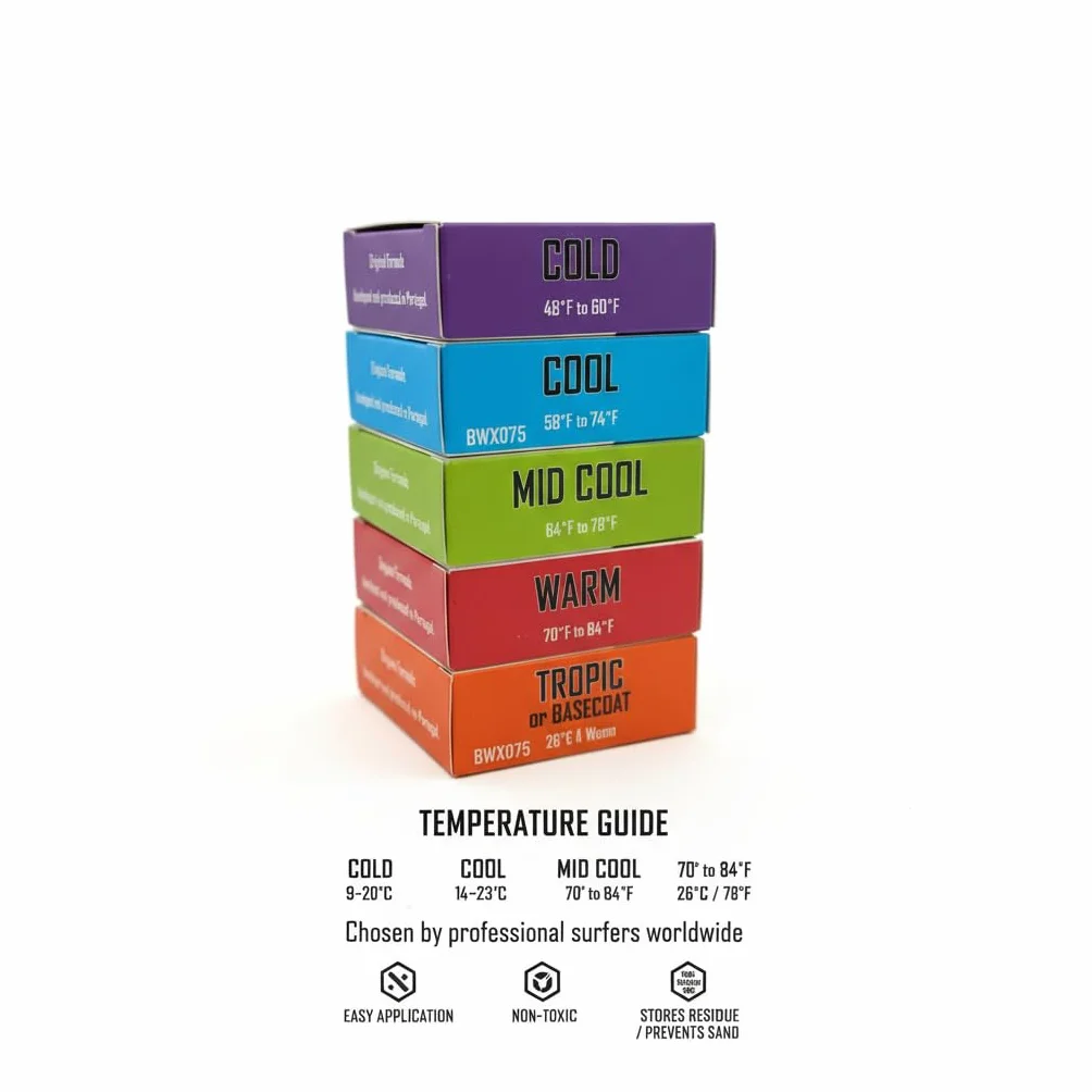 Cera de Surf Profesional Mid Cool Verde 90g Agua Fría Templada 18-26°C Alta Adherencia No Tóxica