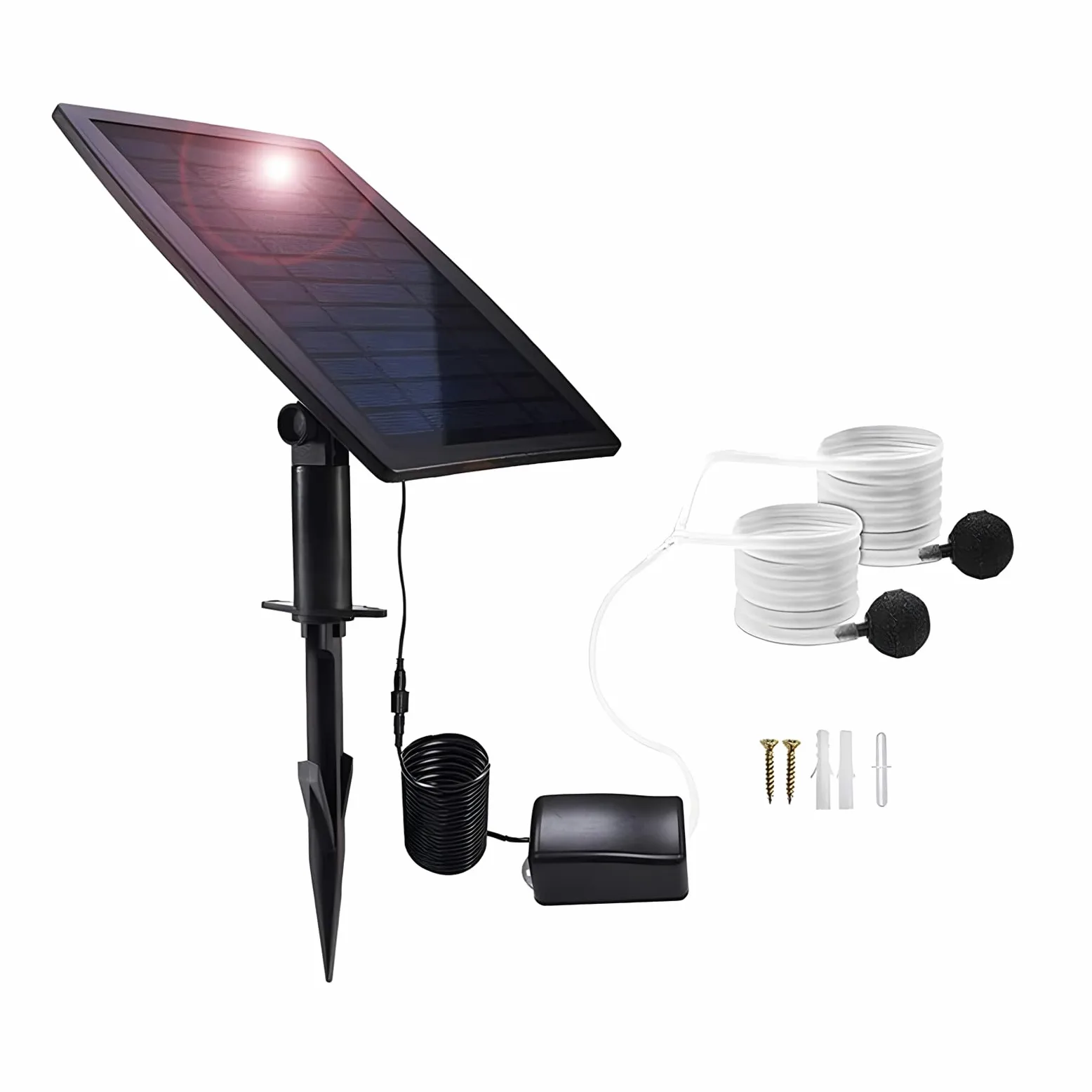 Bomba de Aire Solar 2.5W Oxigenador con Placa de Batería Piedras de Burbuja Línea de Aire para Tanque de Peces de Jardín Estanque Exterior Jardinería Circulación de Agua MY06