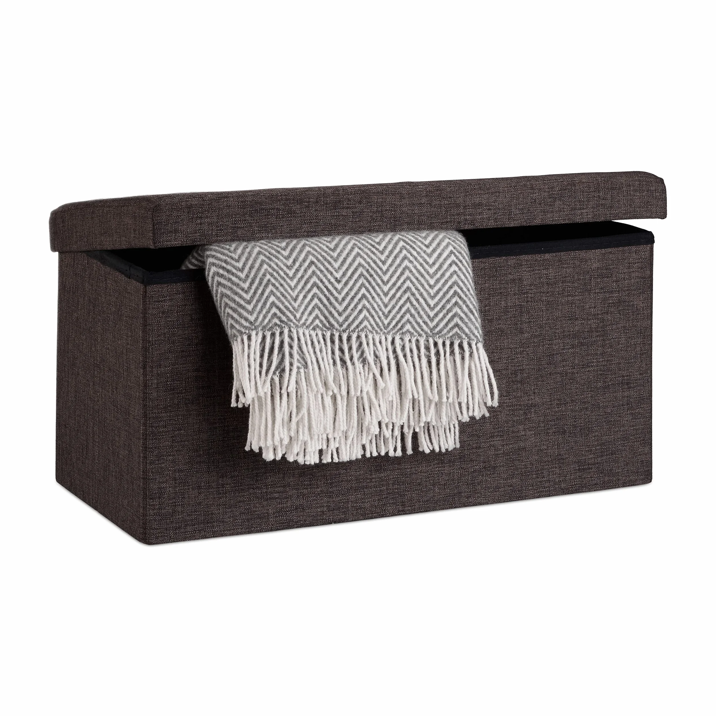 Relaxdays Banco otomano Plegable XL, Resistente, Taburete Plegable con Tapa extraíble, 38 x 76 x 38 cm, Gris Oscuro