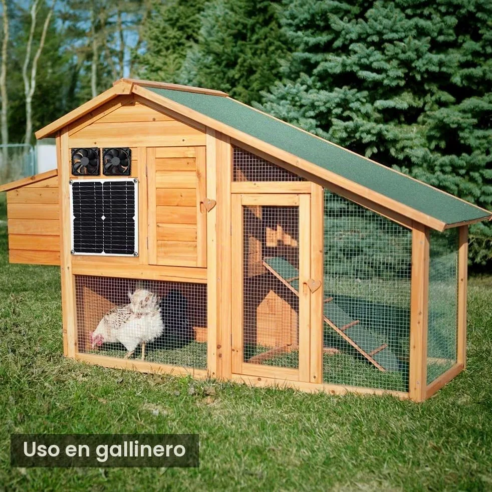 Kit de Ventilador Dual de Panel Solar 12W Resistente a la Intemperie para Gallineros