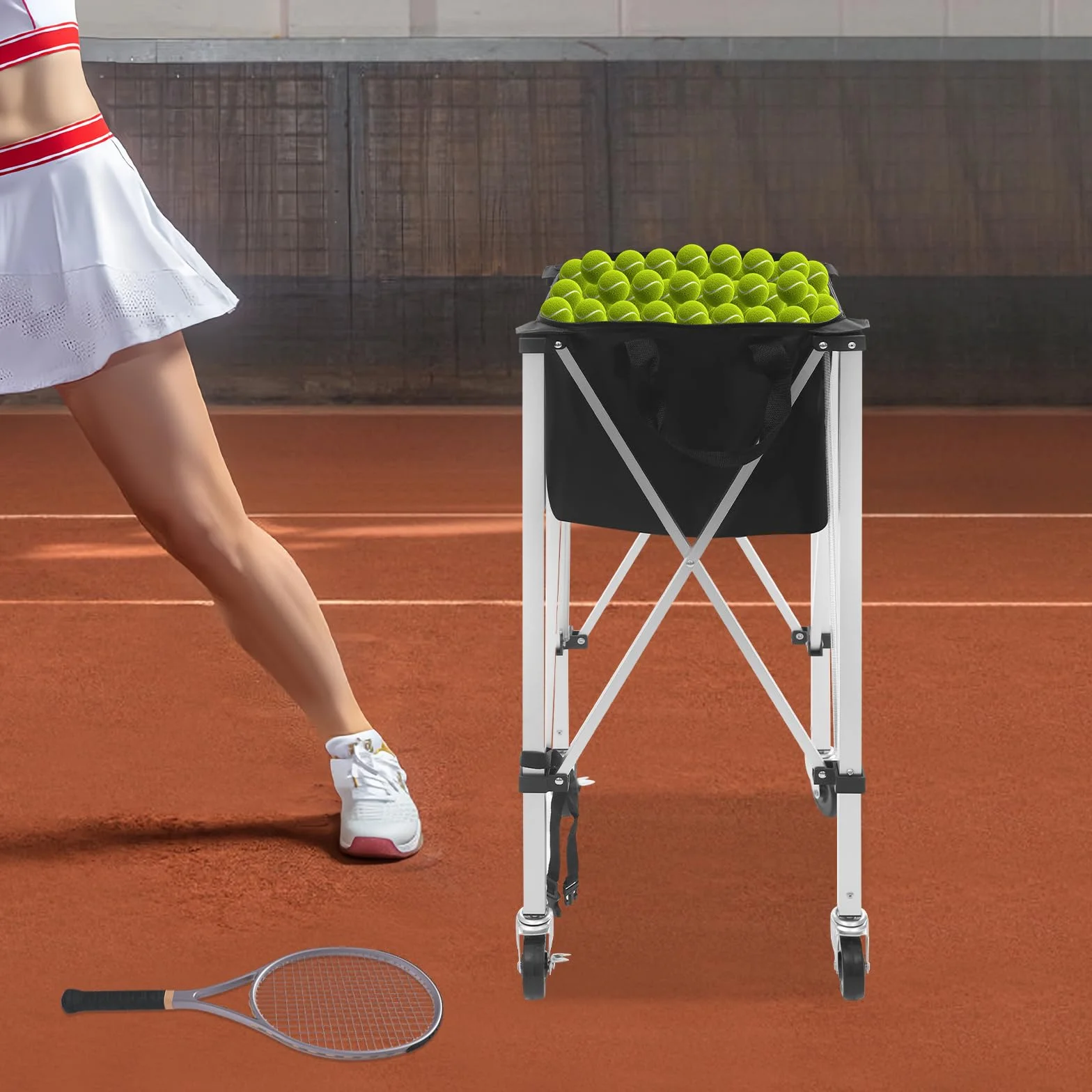 Plegable contenedor de pelotas de tenis 150 capacidad aleación aluminio ligero con ruedas carrito entrenamiento