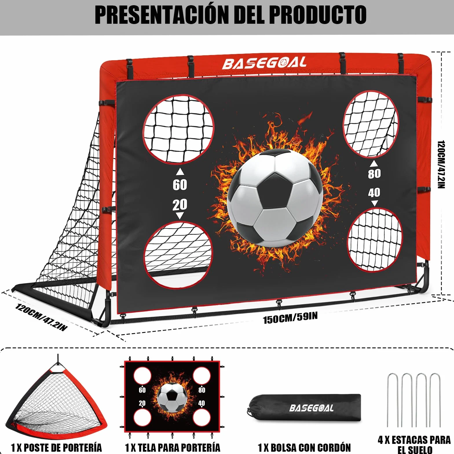 Porteria Futbol Plegable Portatil 150x120 CM con Bolsa Transporte Diana Colgante