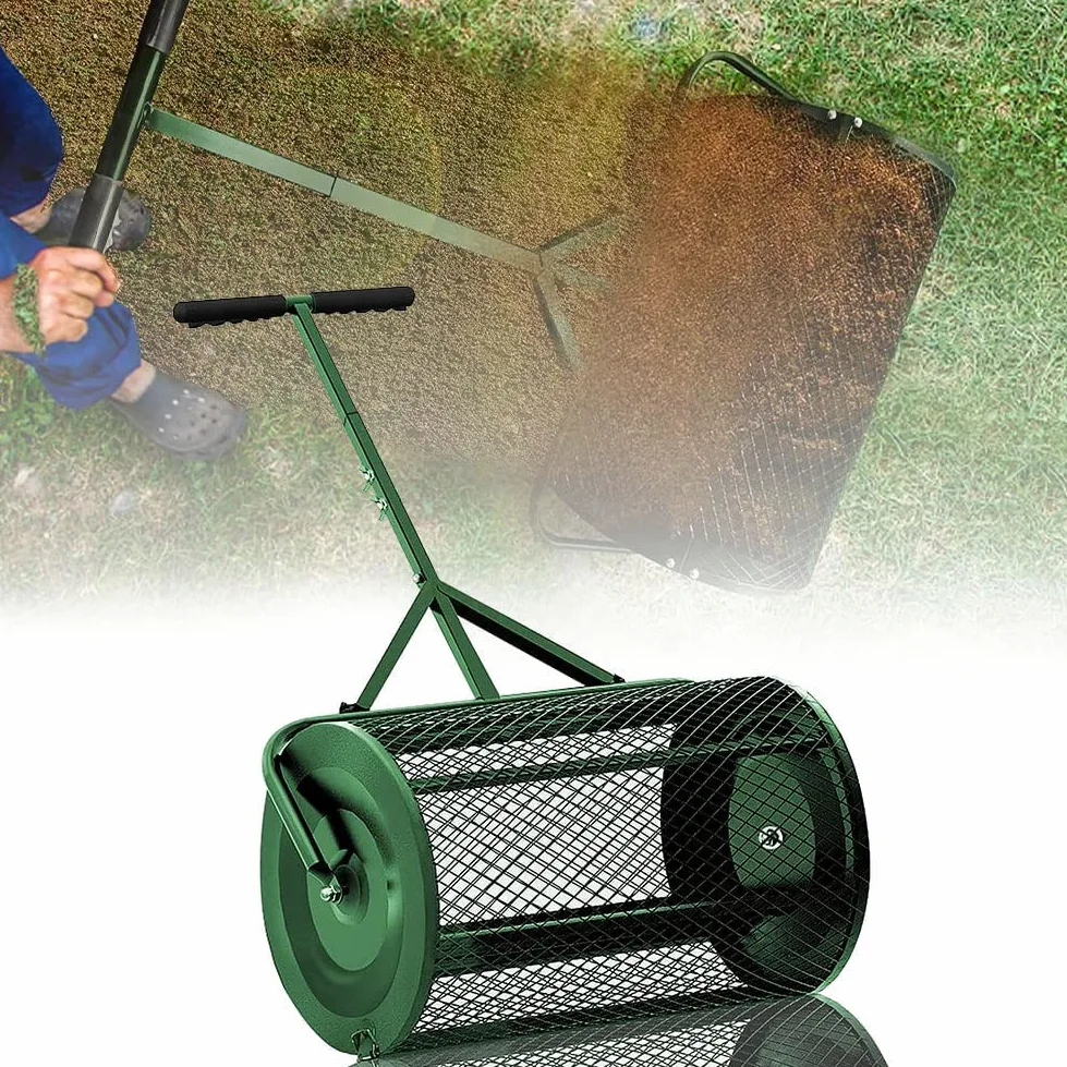 Esparcidor de turba de 24'', esparcidor de abono con mango mejorado en forma de T, esparcidor de césped y jardín para el cuidado del césped y el jardín, para plantar y sembrar, esparcidor de malla m