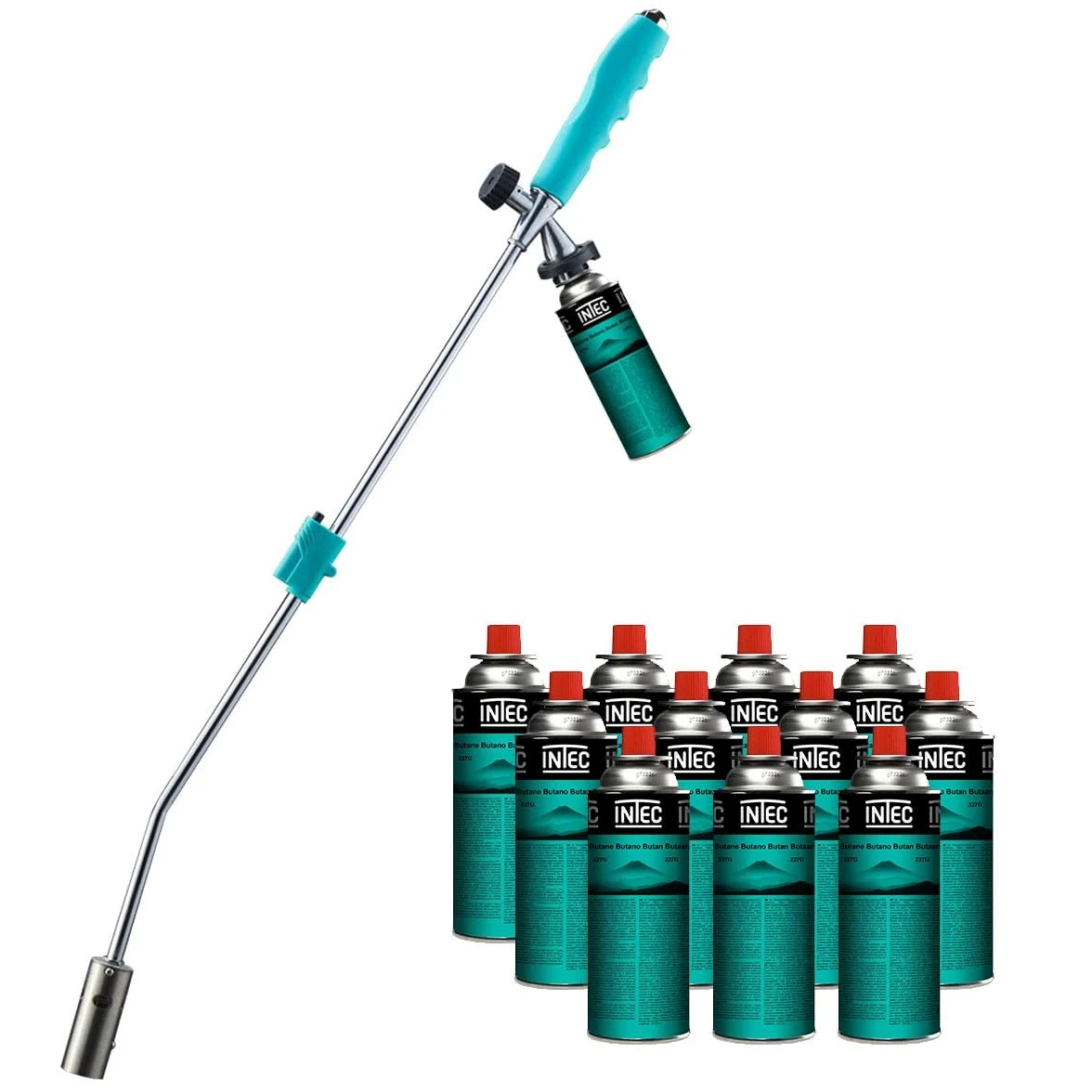 Désherbeur thermique Chalumeau GAZ Allumage Piezo + 12 Cartouches Butane Camping
