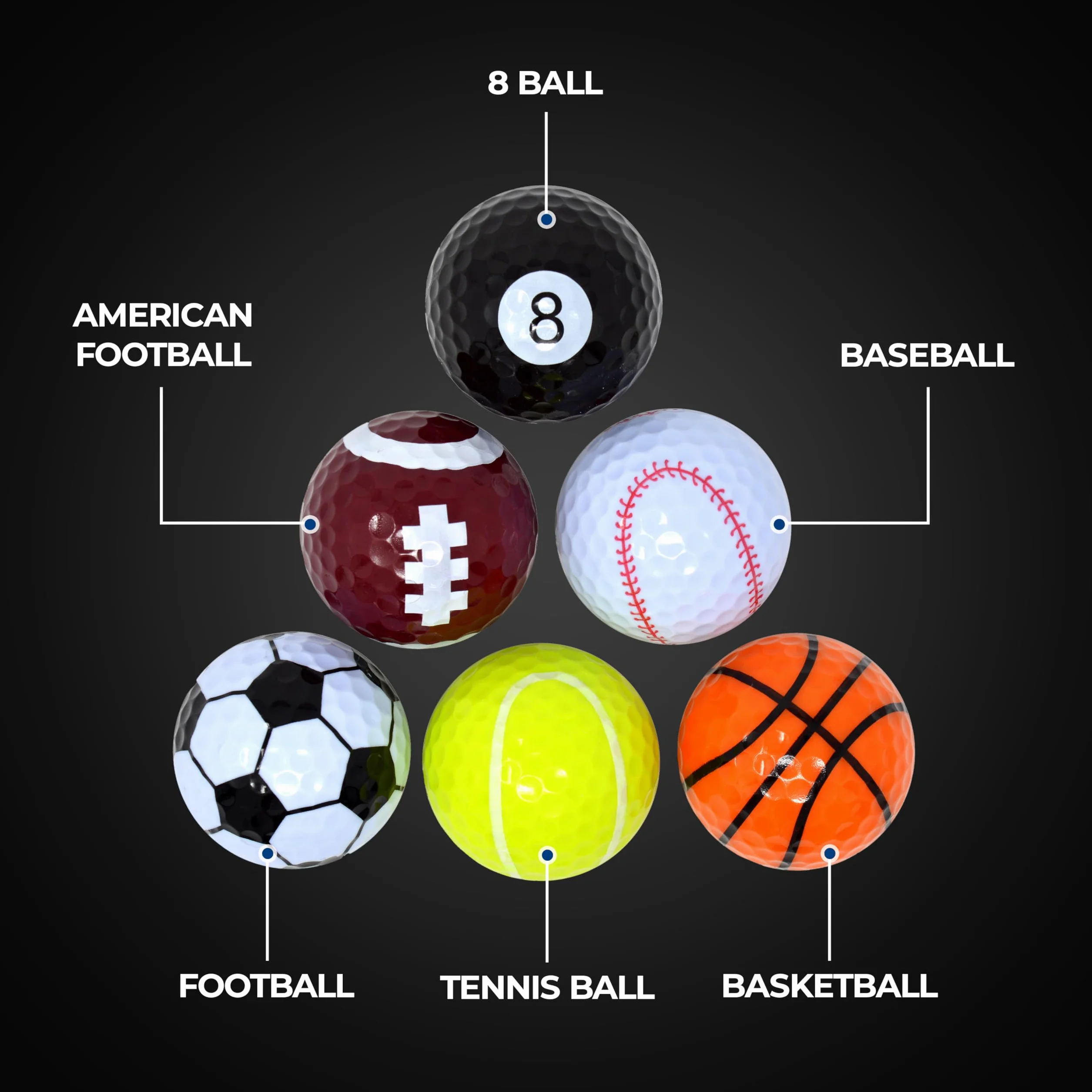 PGA Tour Fun Sport Golf Balls Set of 6 Multicolor