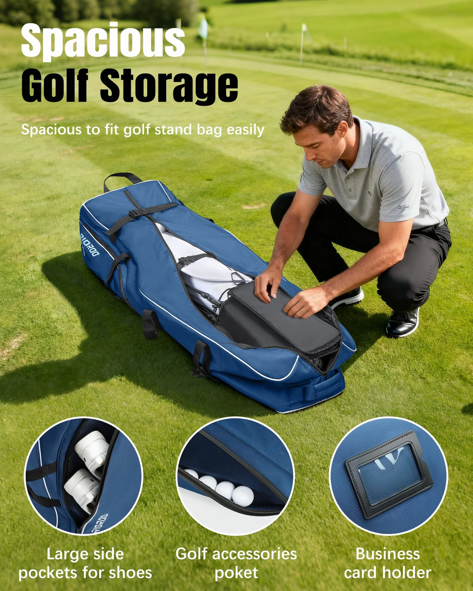 Bolsa de Viaje de Golf con Ruedas Impermeable Oxford Resistente al Desgaste Estuche Acolchado Duradero