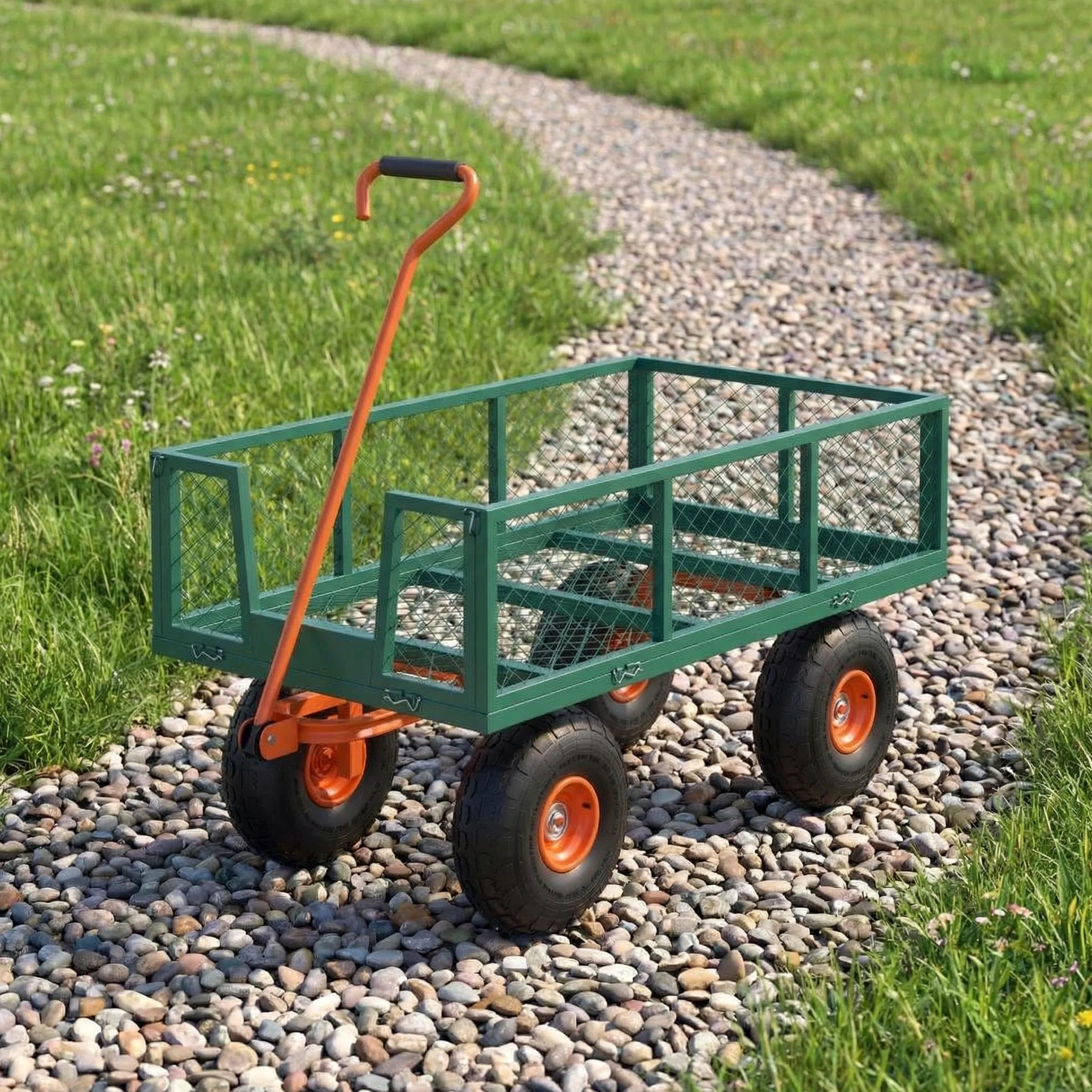 GarveeLife Carrito De Jardín De 500 Lbs, Vagón De Jardín Pesado con Ruedas, Vagón De Carrito De Utilidad Al Aire Libre con Lados